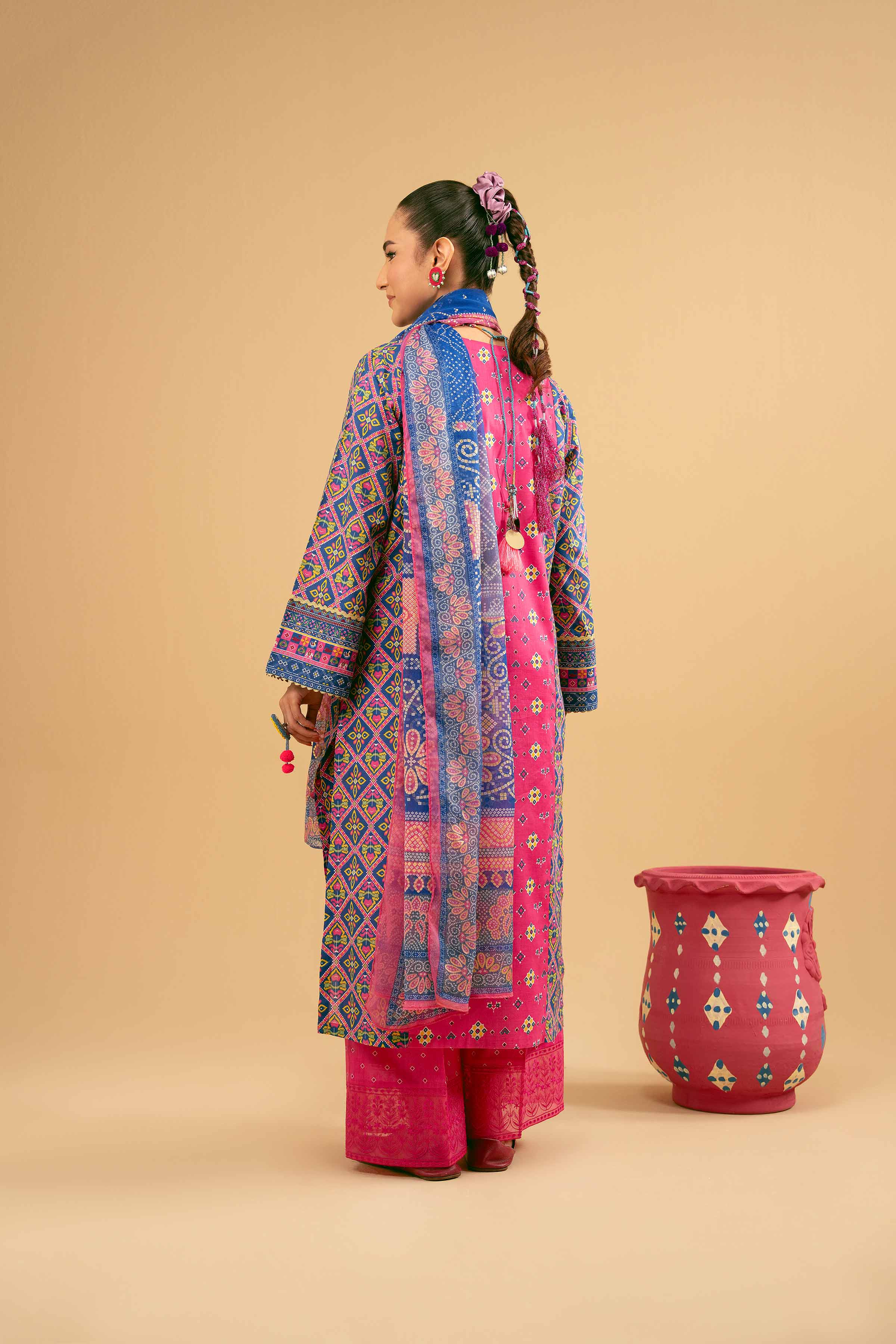3 Piece - Printed Embroidered Suit - PE25-280 - Image 3