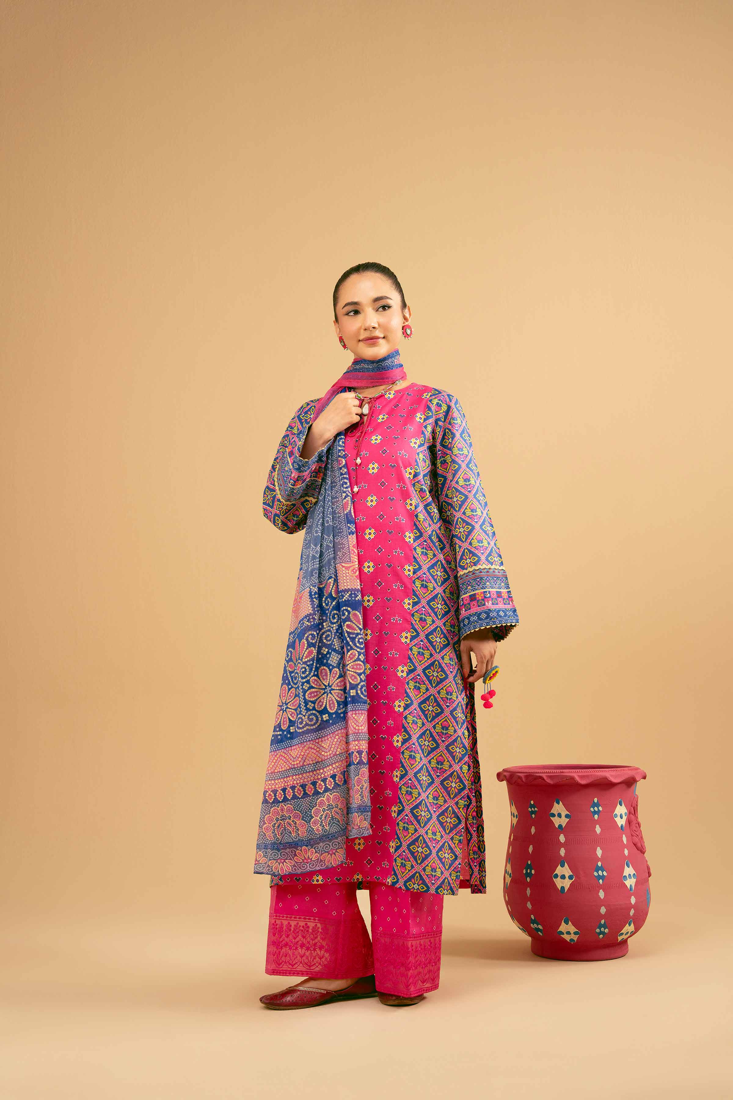 3 Piece - Printed Embroidered Suit - PE25-280 - Image 4