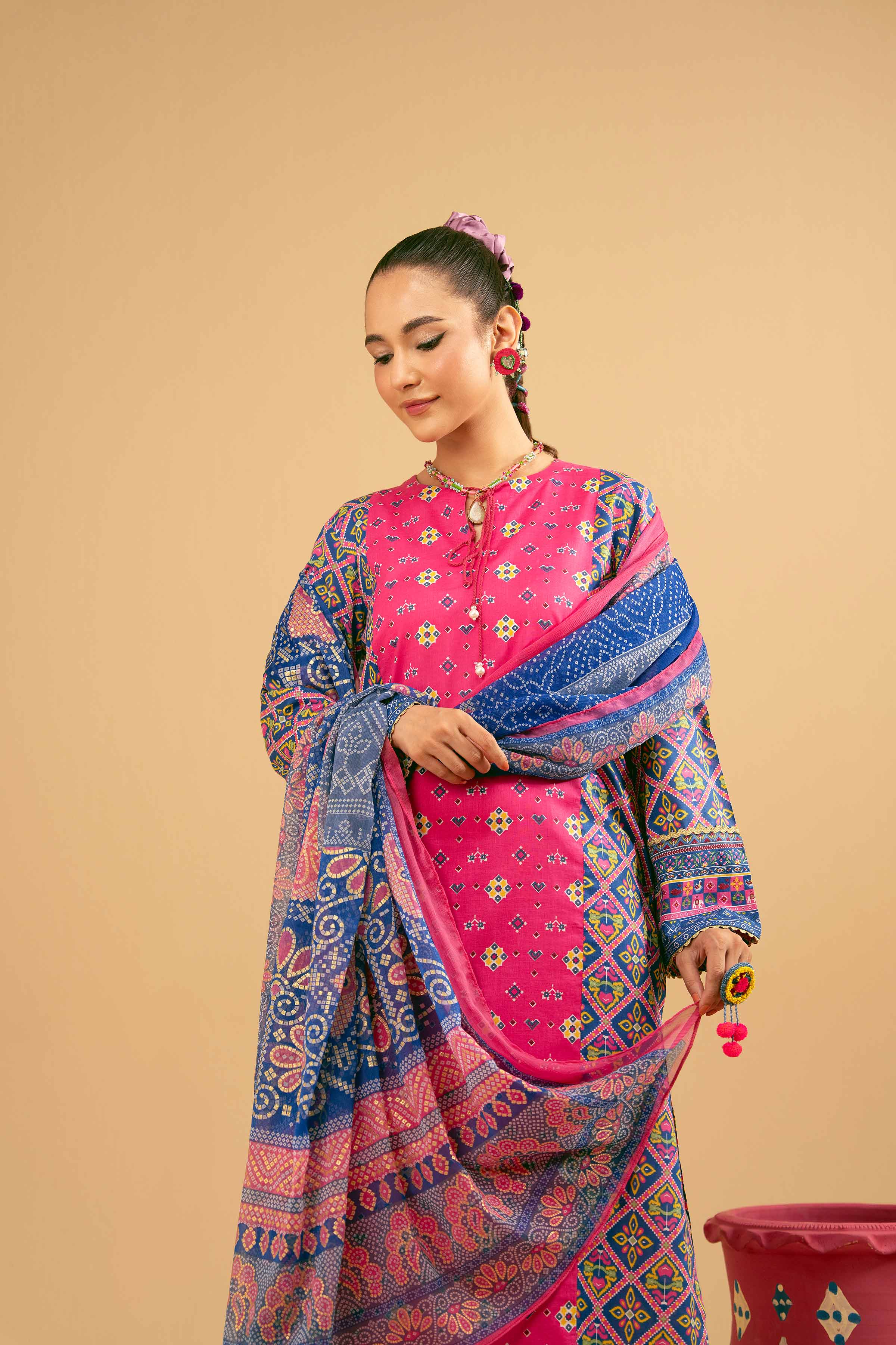 3 Piece - Printed Embroidered Suit - PE25-280 - Image 8