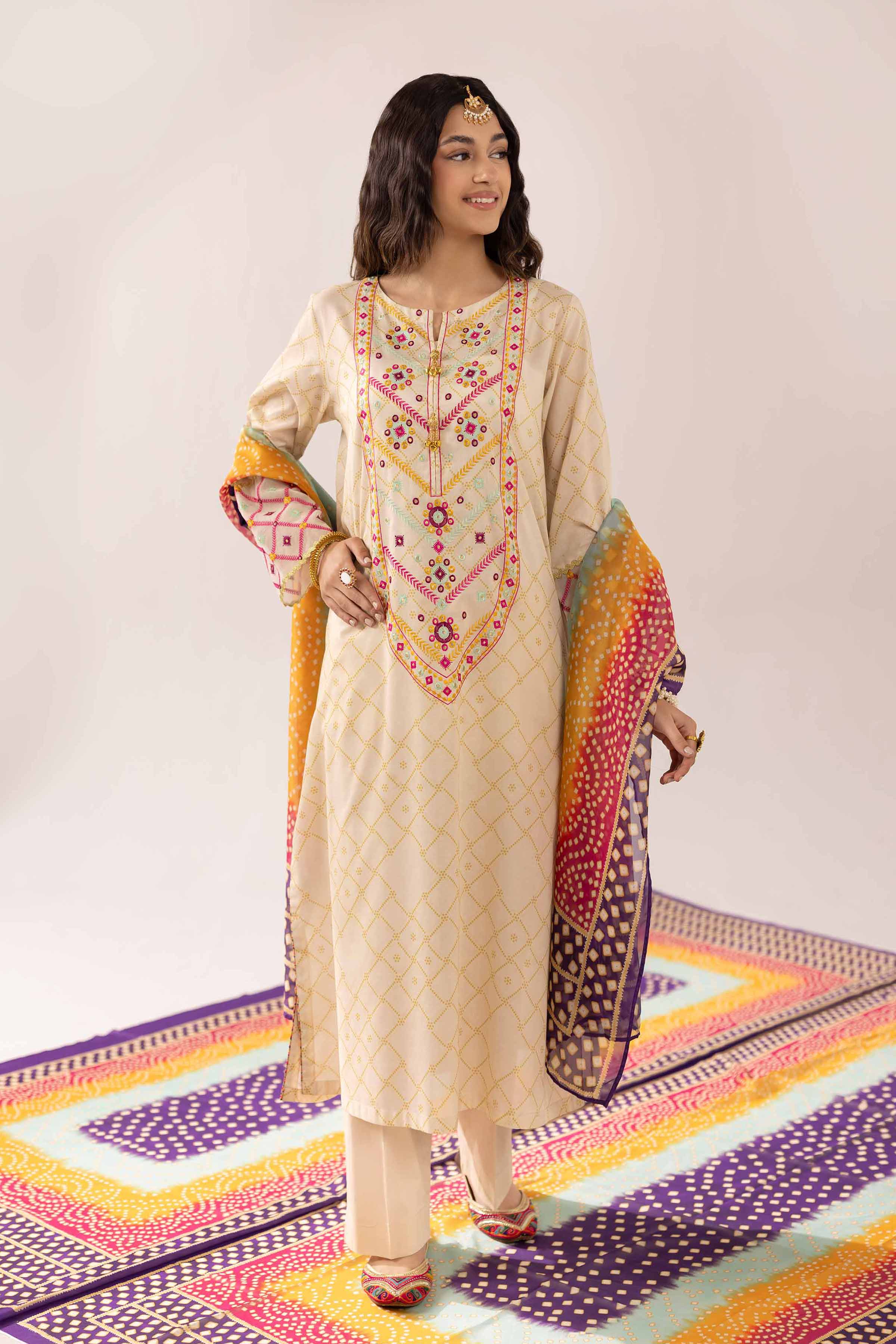 3 Piece - Printed Embroidered Suit - PE25-285 - Image 4