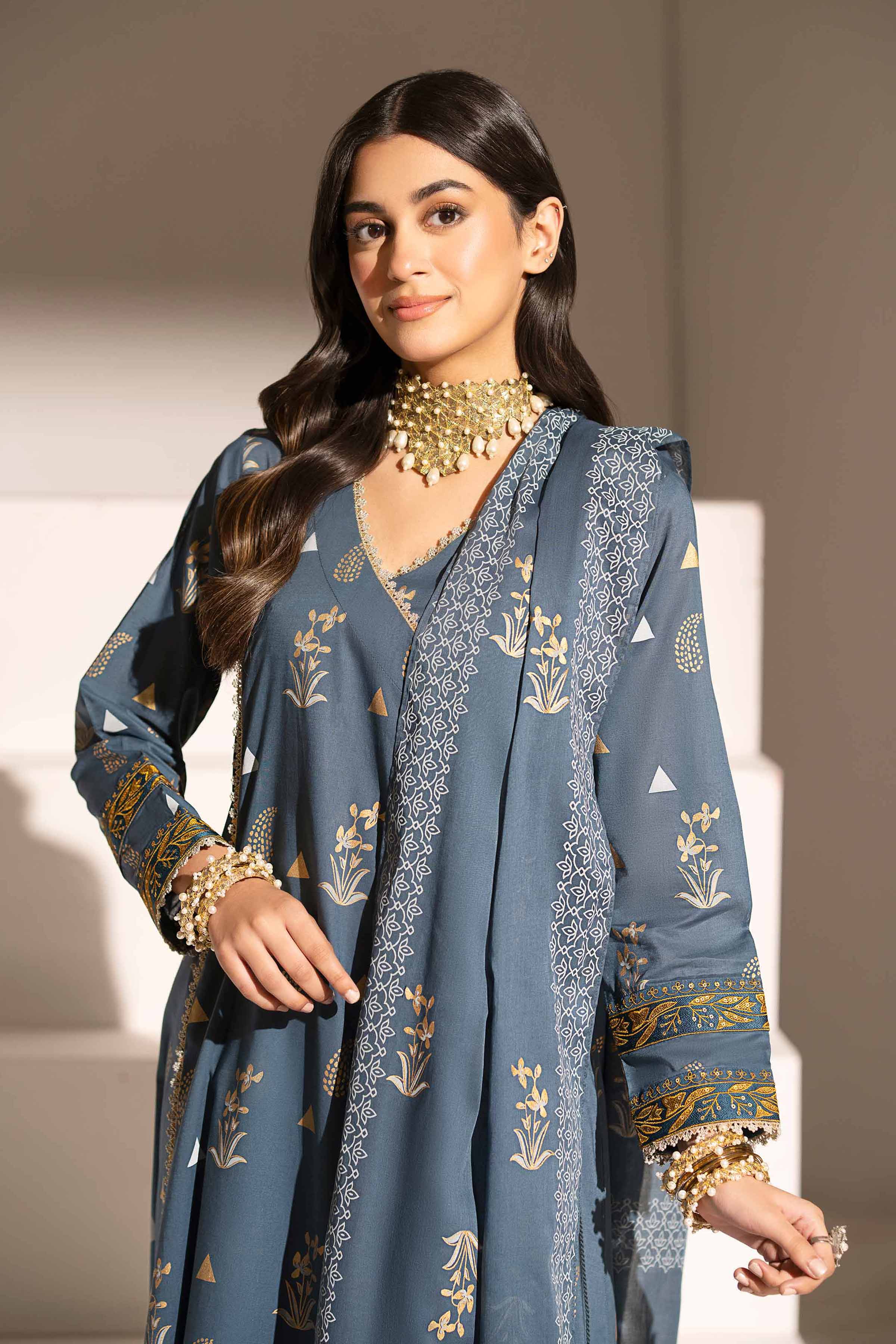 3 Piece - Printed Embroidered Suit - PE25-344