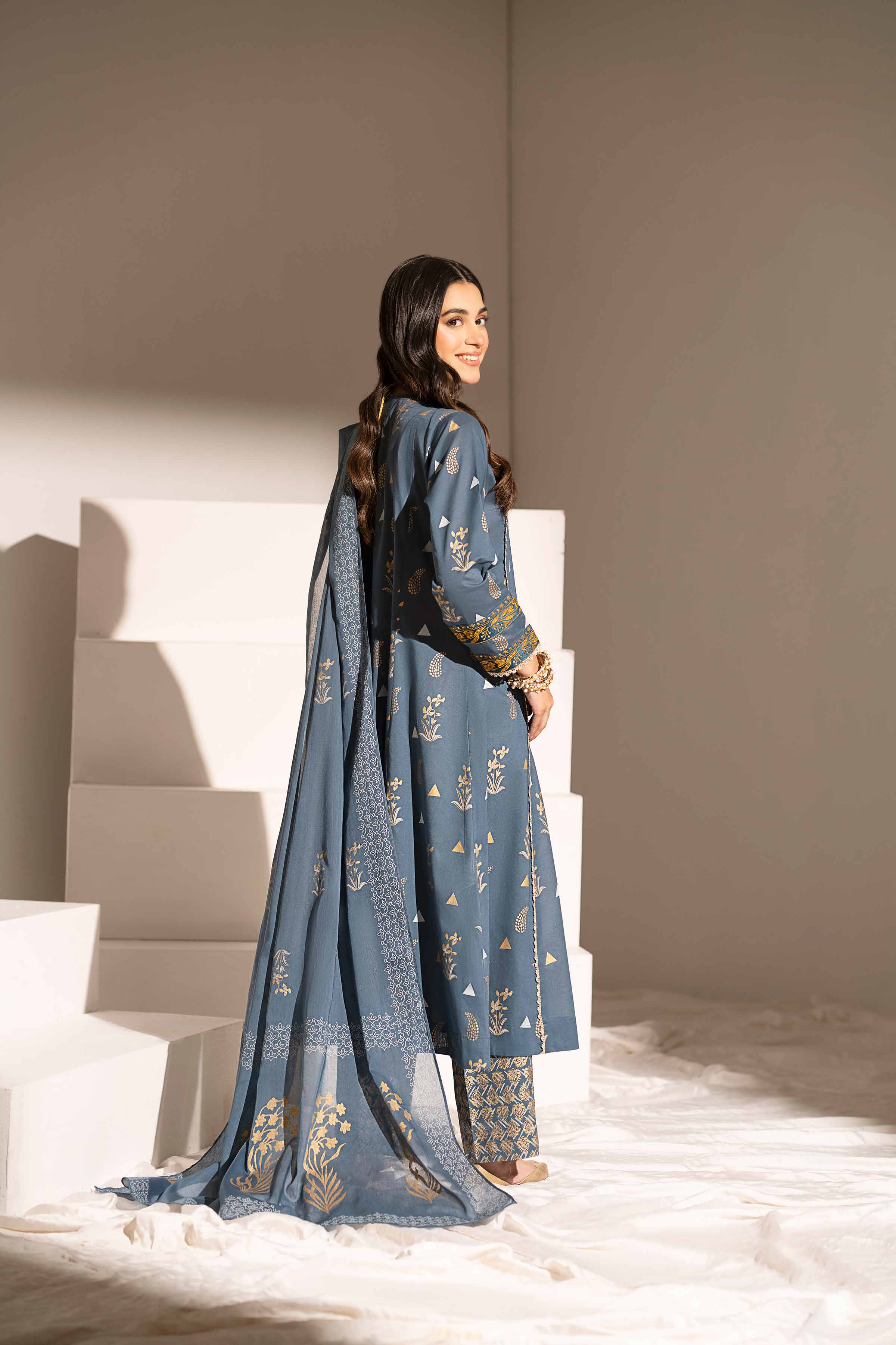 3 Piece - Printed Embroidered Suit - PE25-344 - Image 3