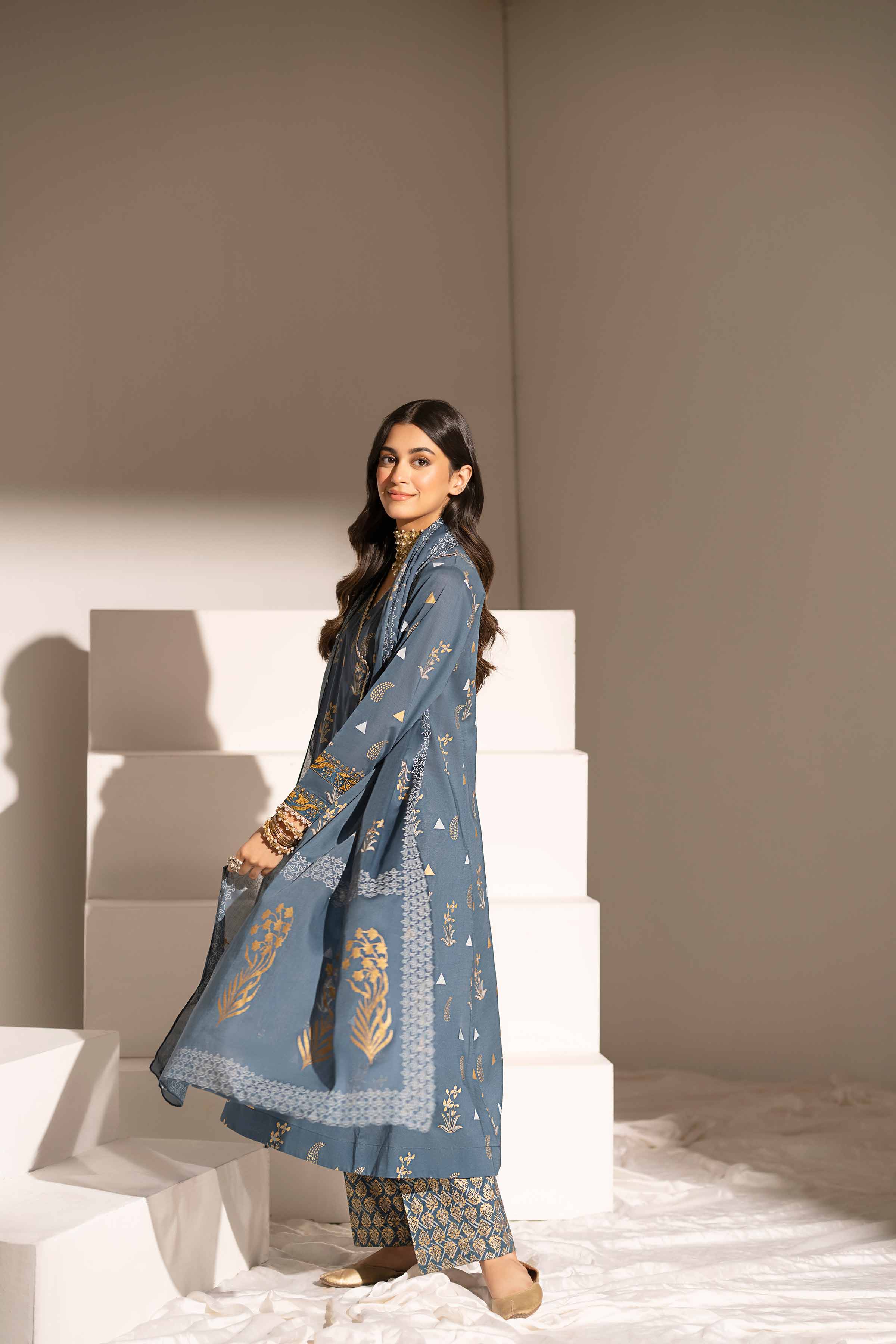 3 Piece - Printed Embroidered Suit - PE25-344 - Image 5