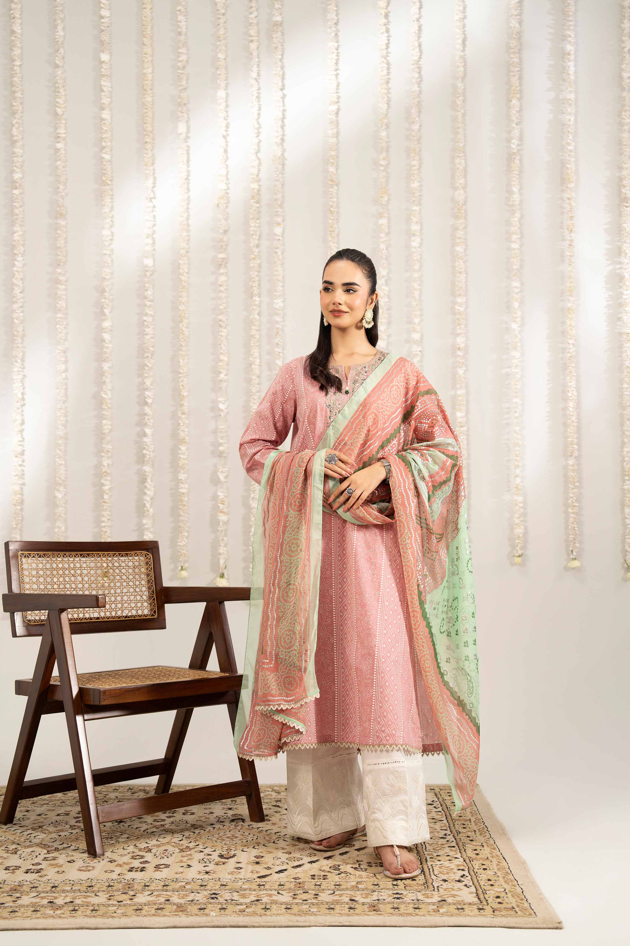2 Piece - Printed Embroidered Suit - PE25-388 - Image 3