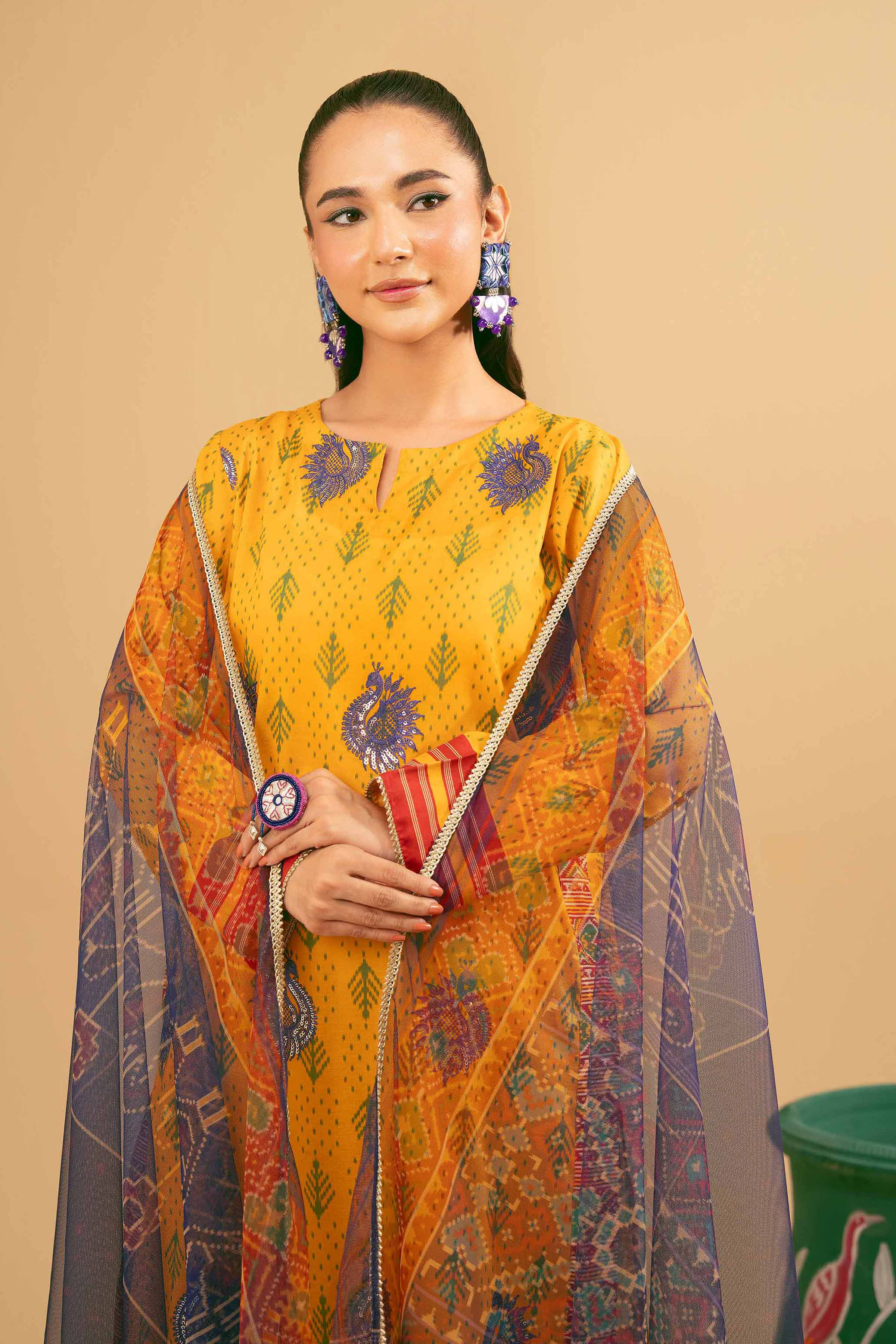 2 Piece - Printed Embroidered Suit - PE25-395