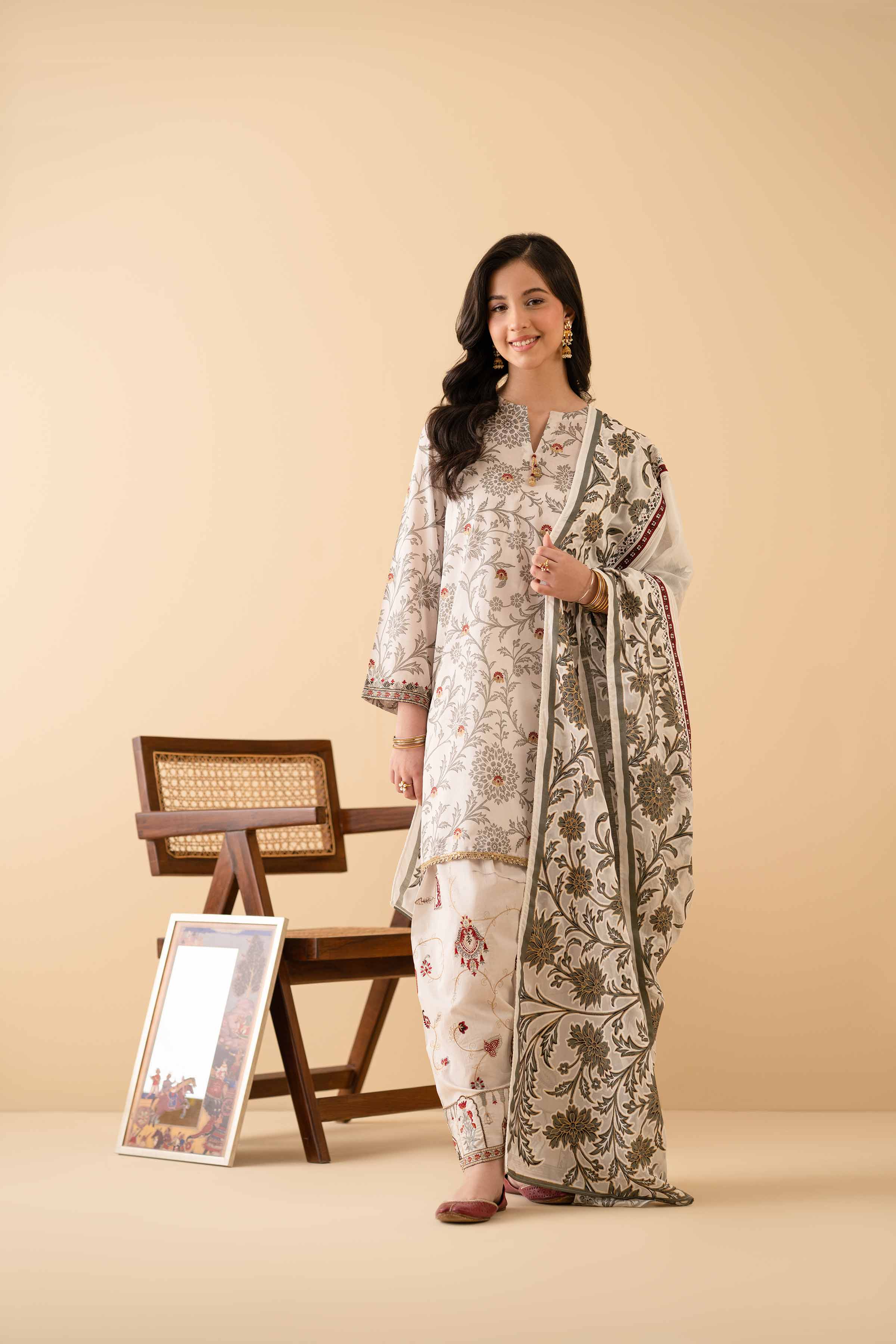 3 Piece - Printed Embroidered Suit - PE25-467 - Image 4