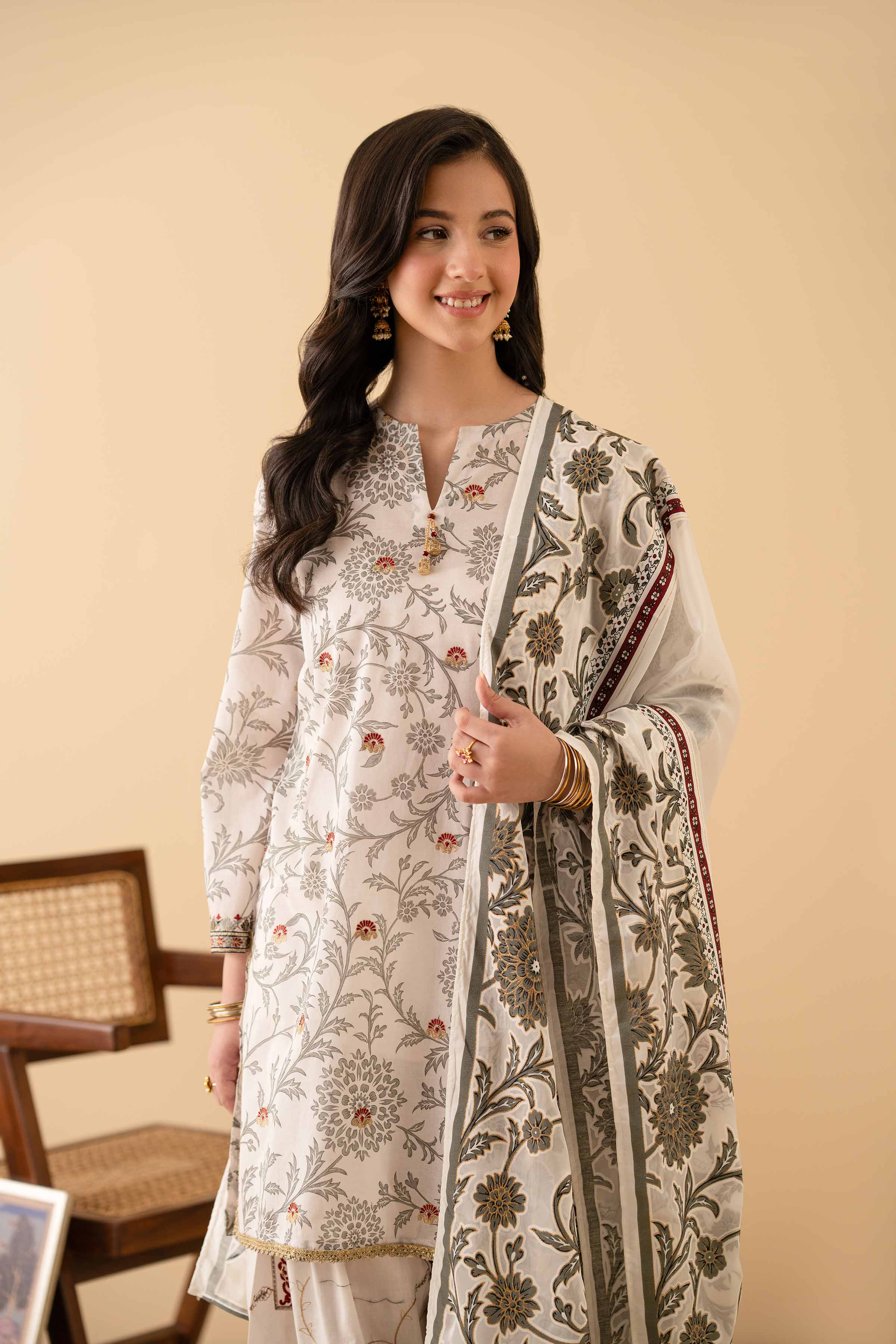 3 Piece - Printed Embroidered Suit - PE25-467 - Image 5