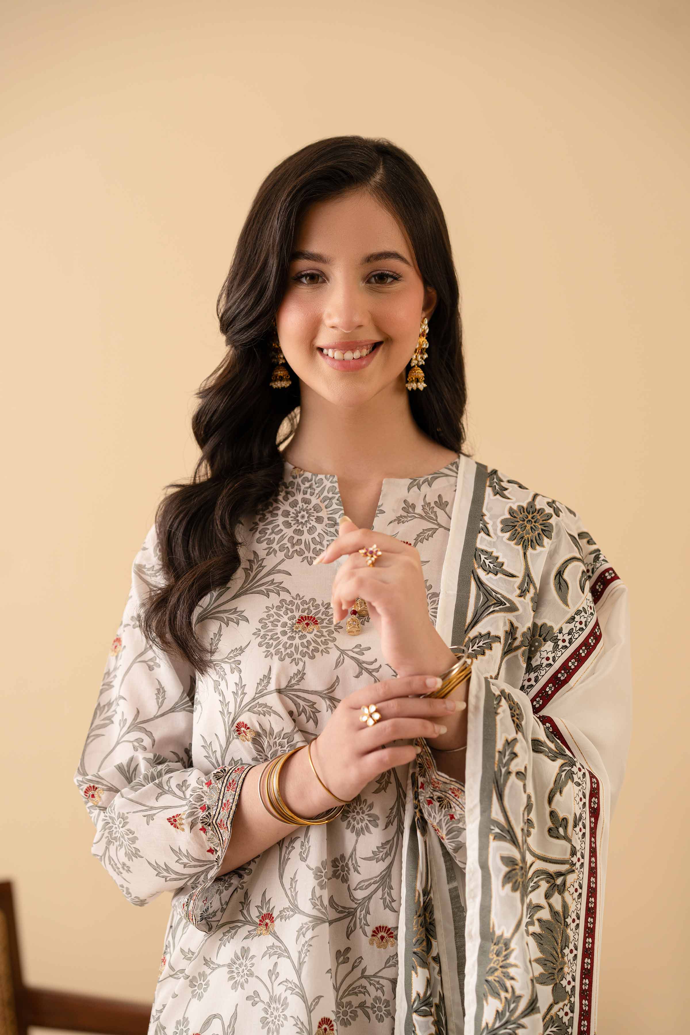 3 Piece - Printed Embroidered Suit - PE25-467 - Image 6
