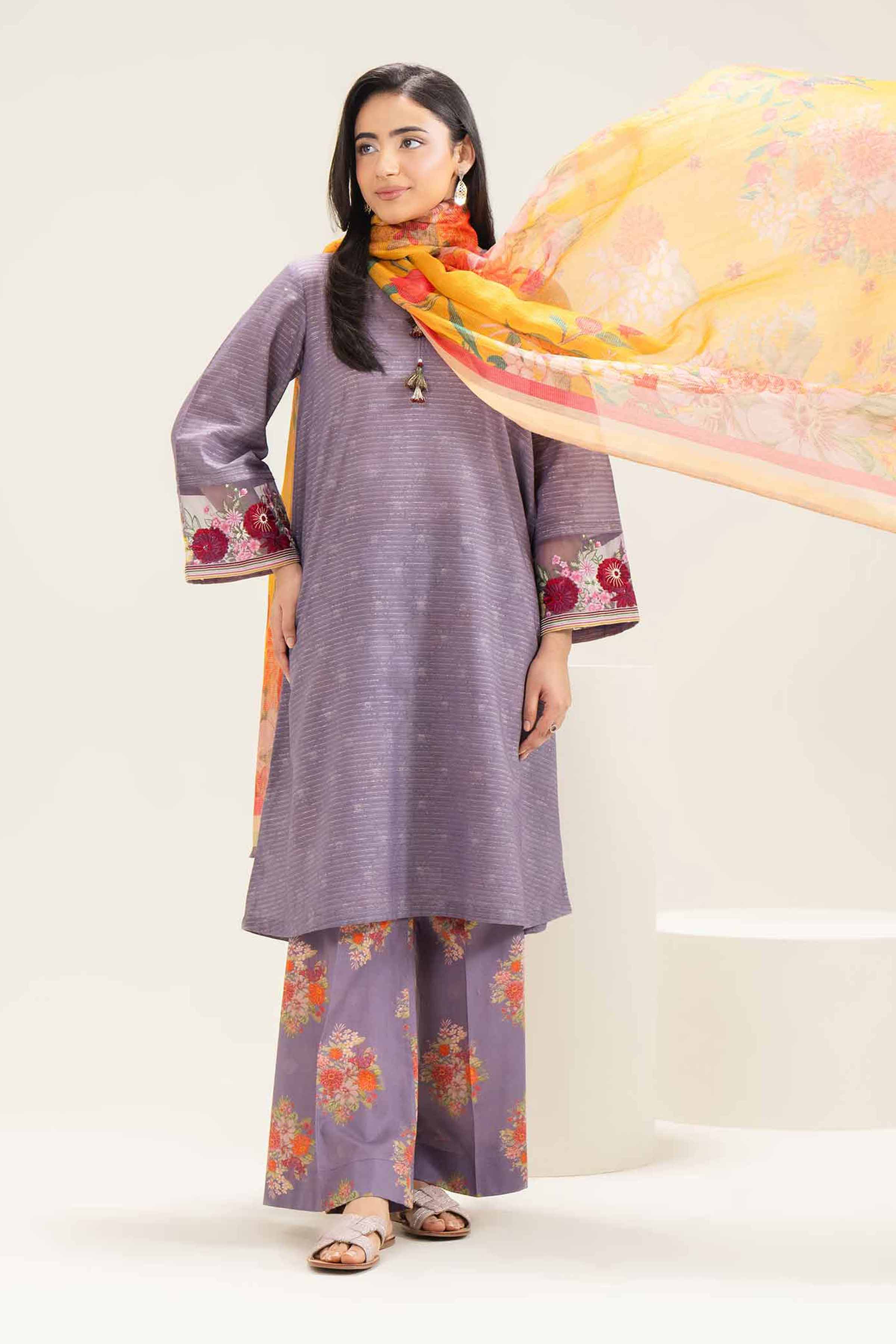 3 Piece - Printed Embroidered Suit - PE25-473 - Image 2