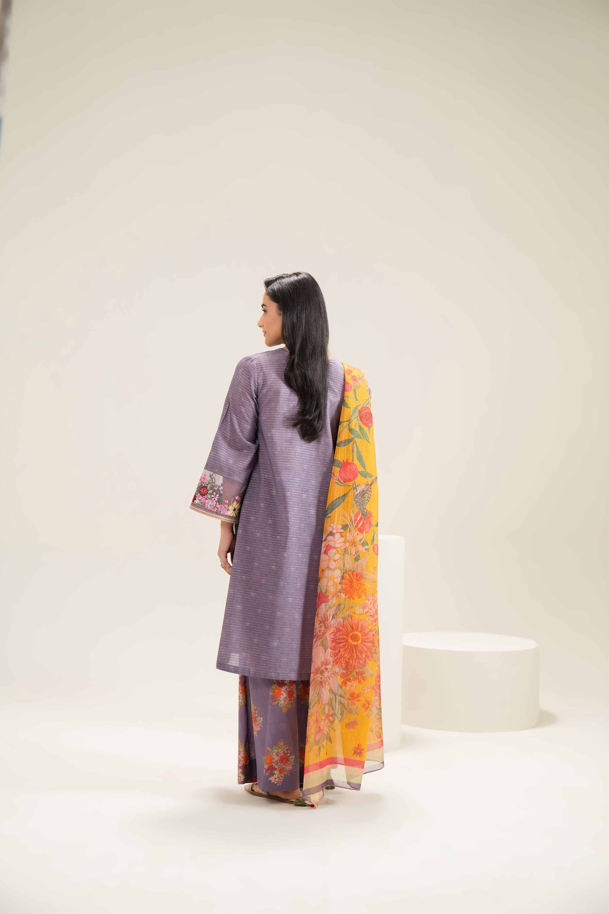 3 Piece - Printed Embroidered Suit - PE25-473 - Image 3