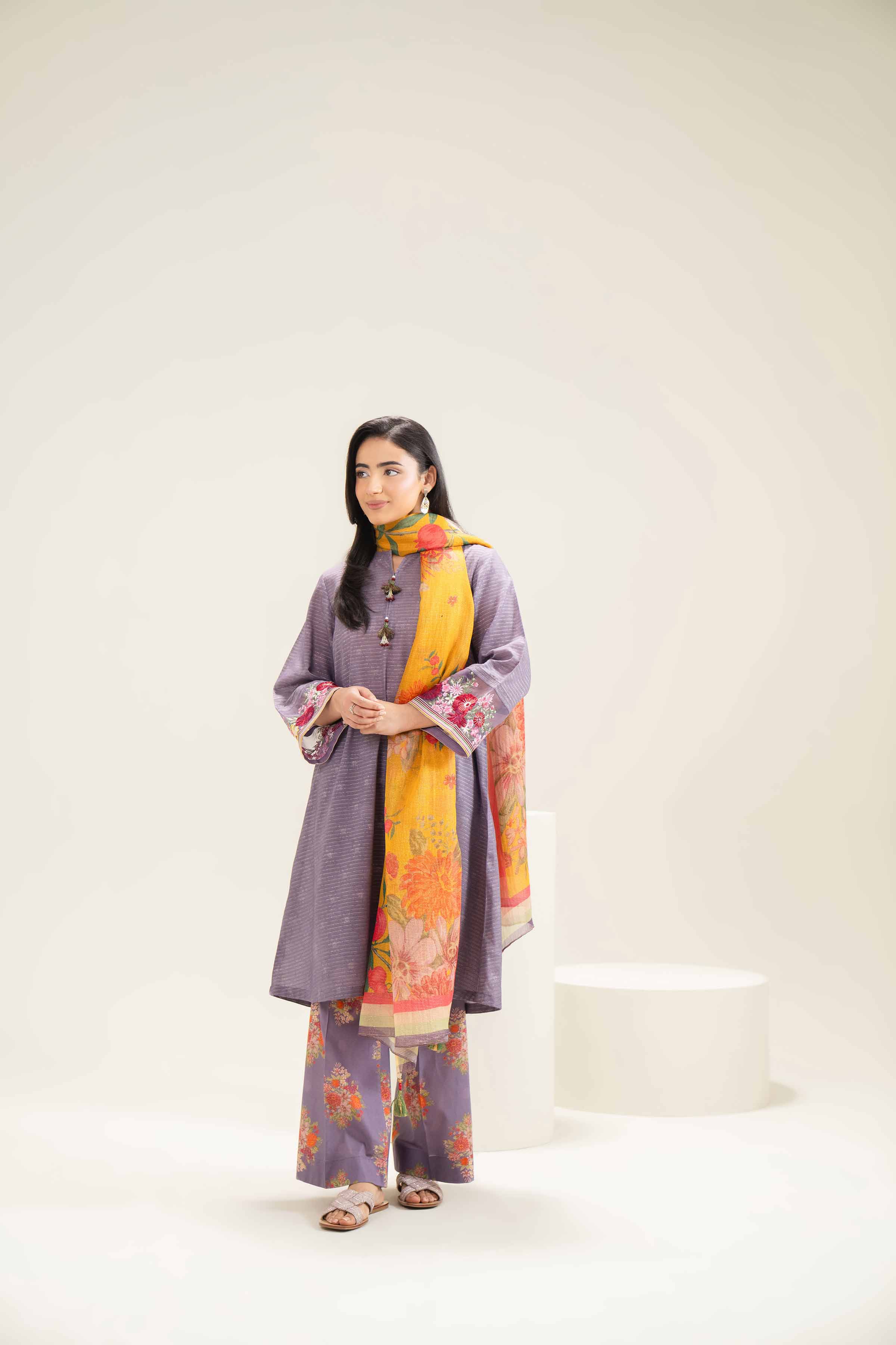 3 Piece - Printed Embroidered Suit - PE25-473 - Image 4