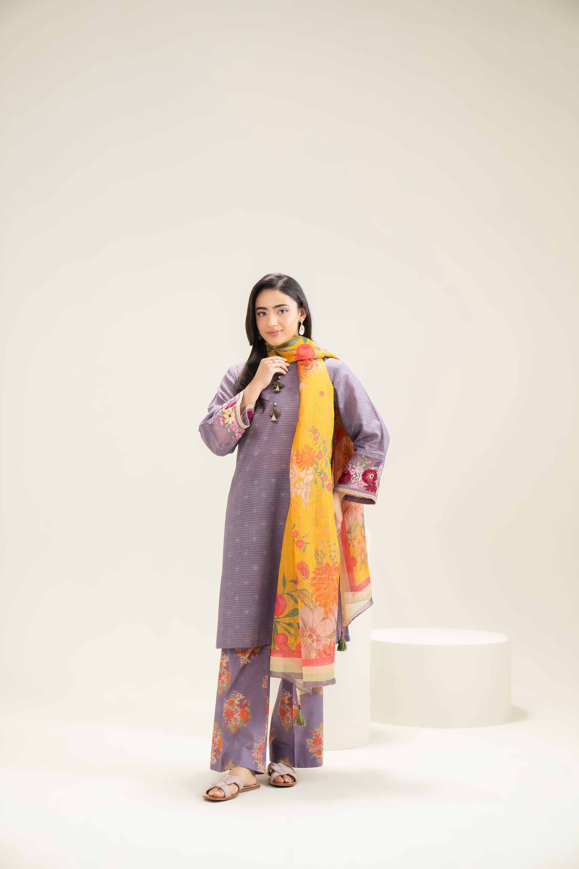 3 Piece - Printed Embroidered Suit - PE25-473 - Image 5