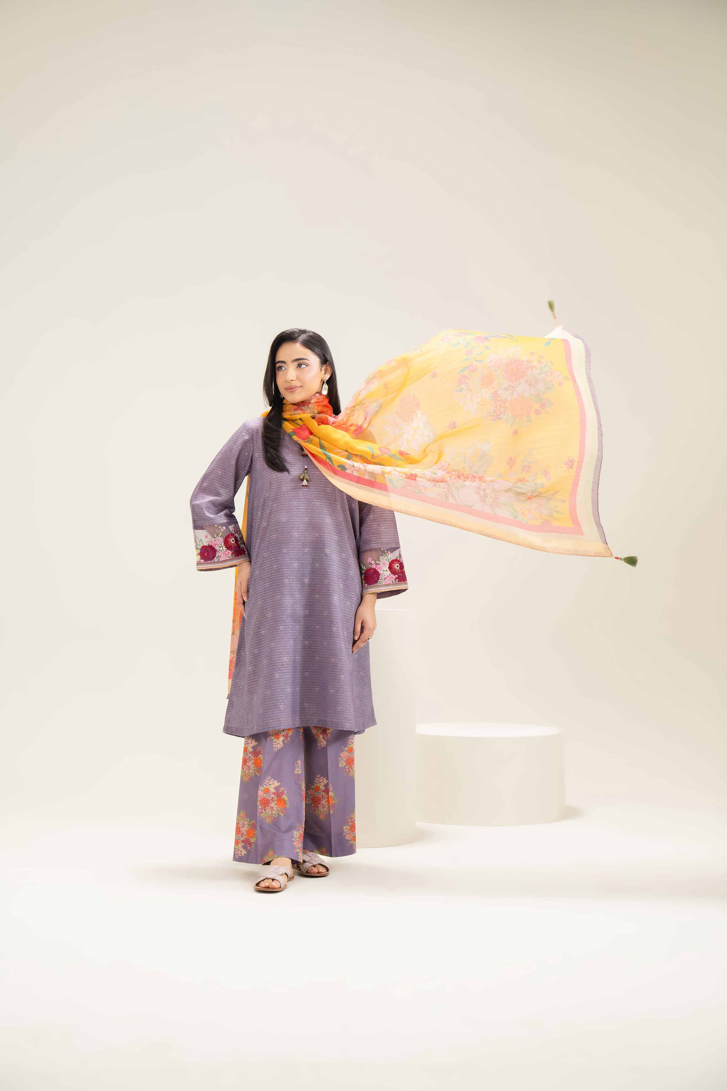 3 Piece - Printed Embroidered Suit - PE25-473 - Image 6