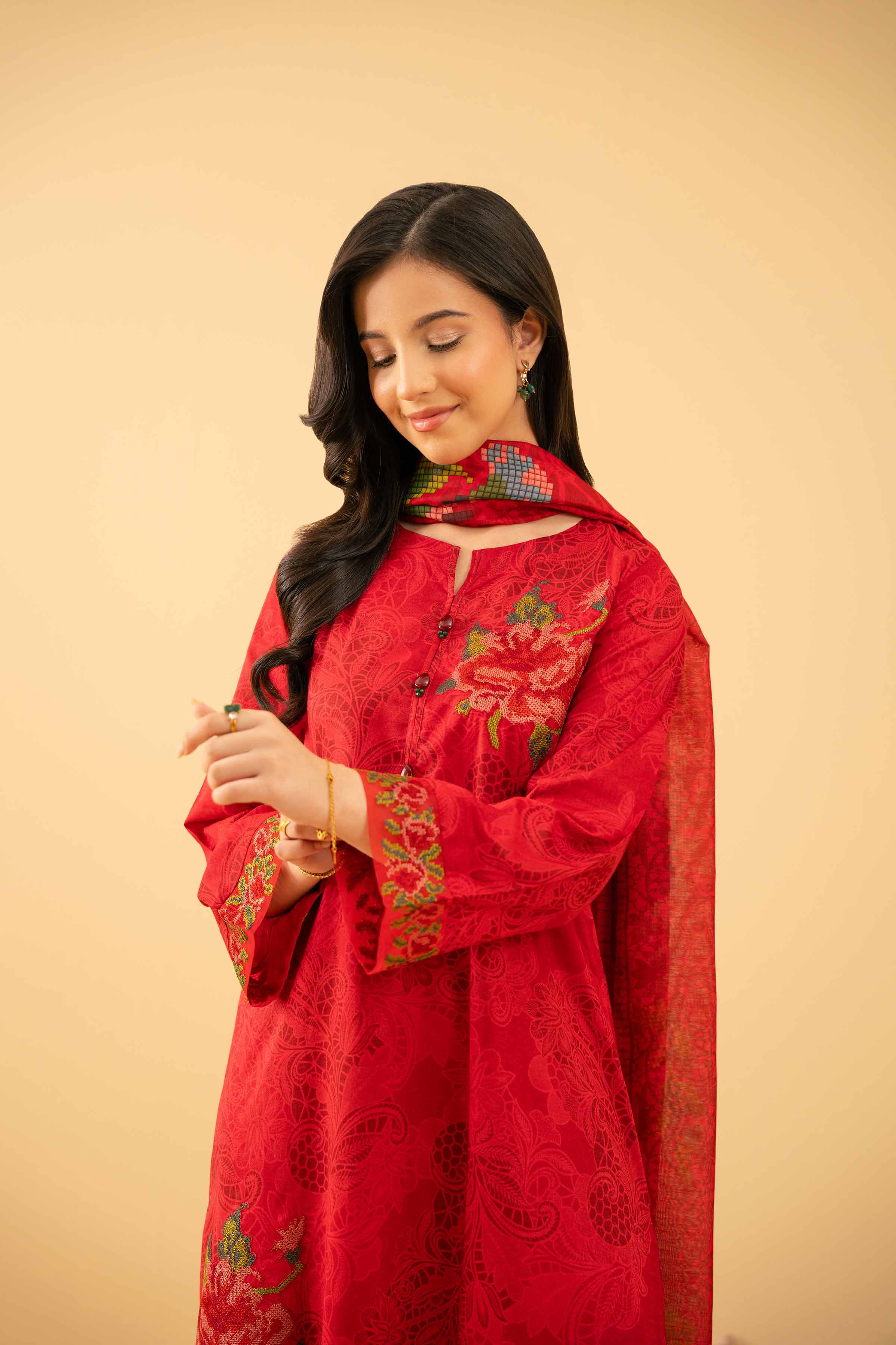 2 Piece - Printed Embroidered Suit - PE25-479 - Image 4