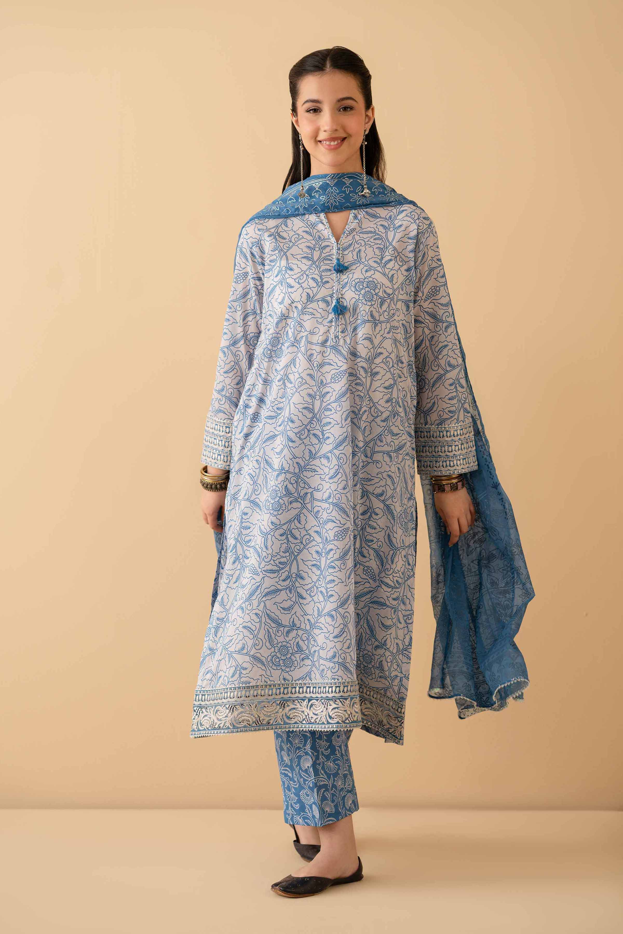 3 Piece - Printed Embroidered Suit - PE25-480