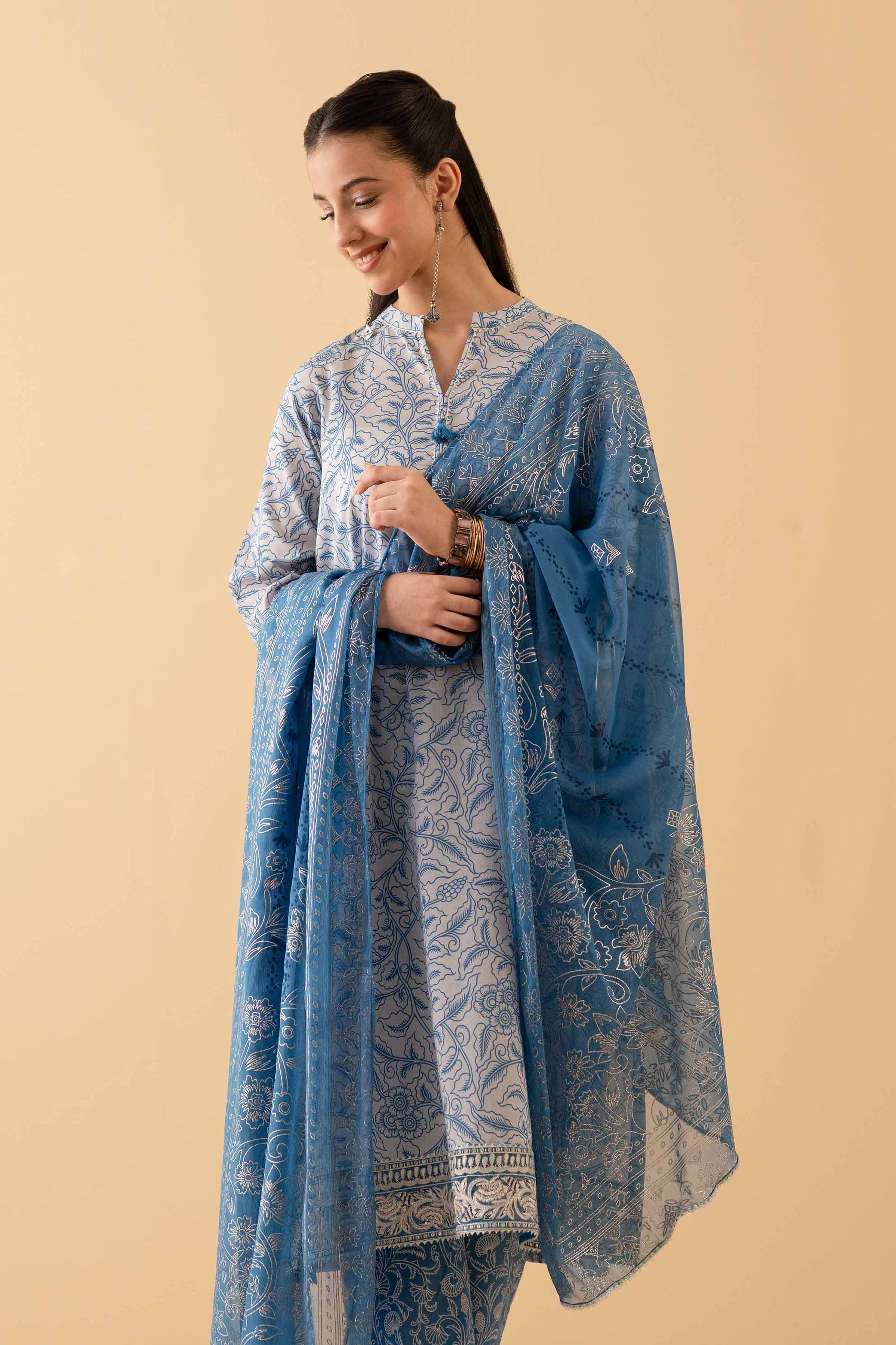 3 Piece - Printed Embroidered Suit - PE25-480 - Image 2