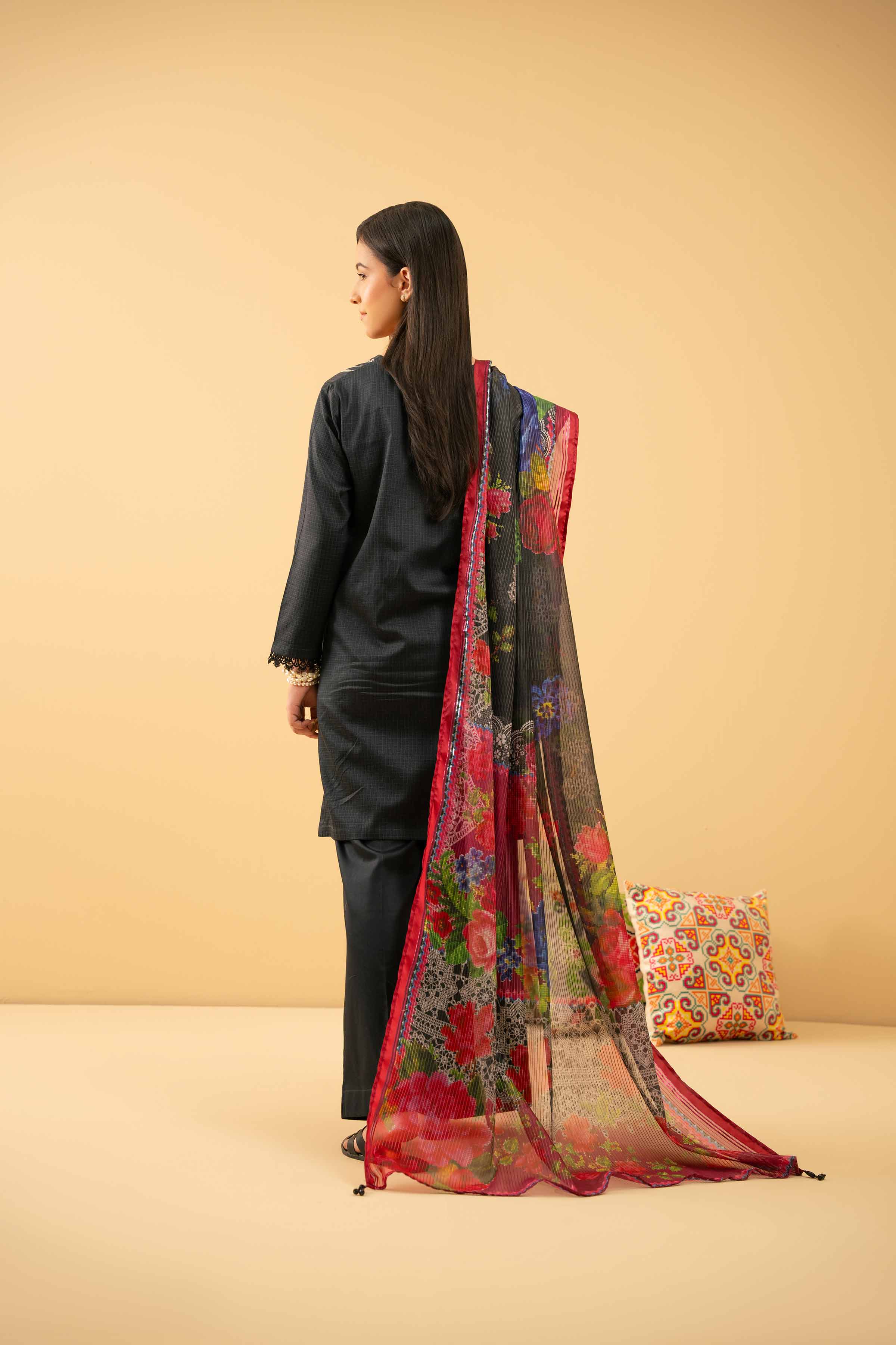 3 Piece - Printed Embroidered Suit - PE25-493 - Image 3
