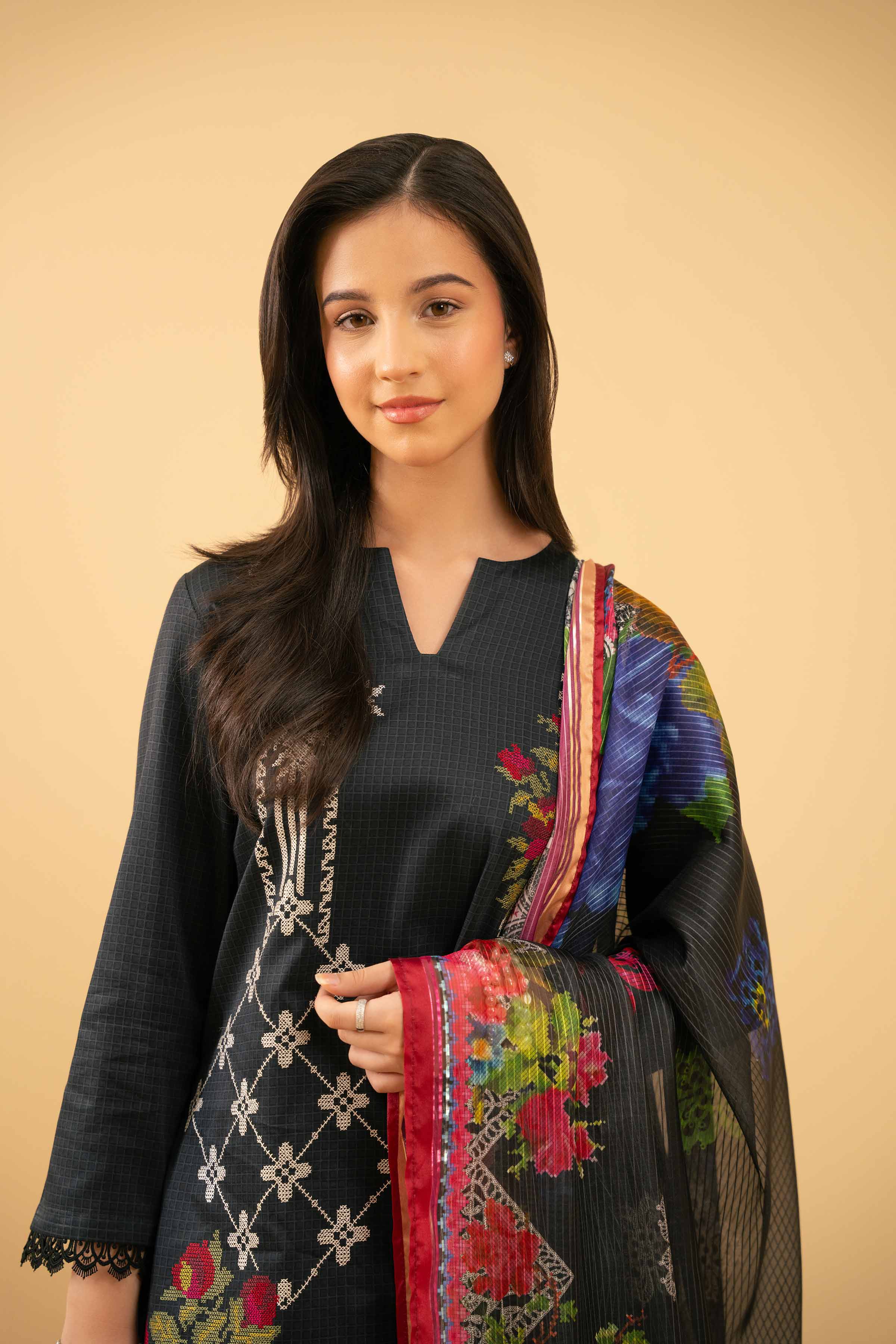3 Piece - Printed Embroidered Suit - PE25-493 - Image 6