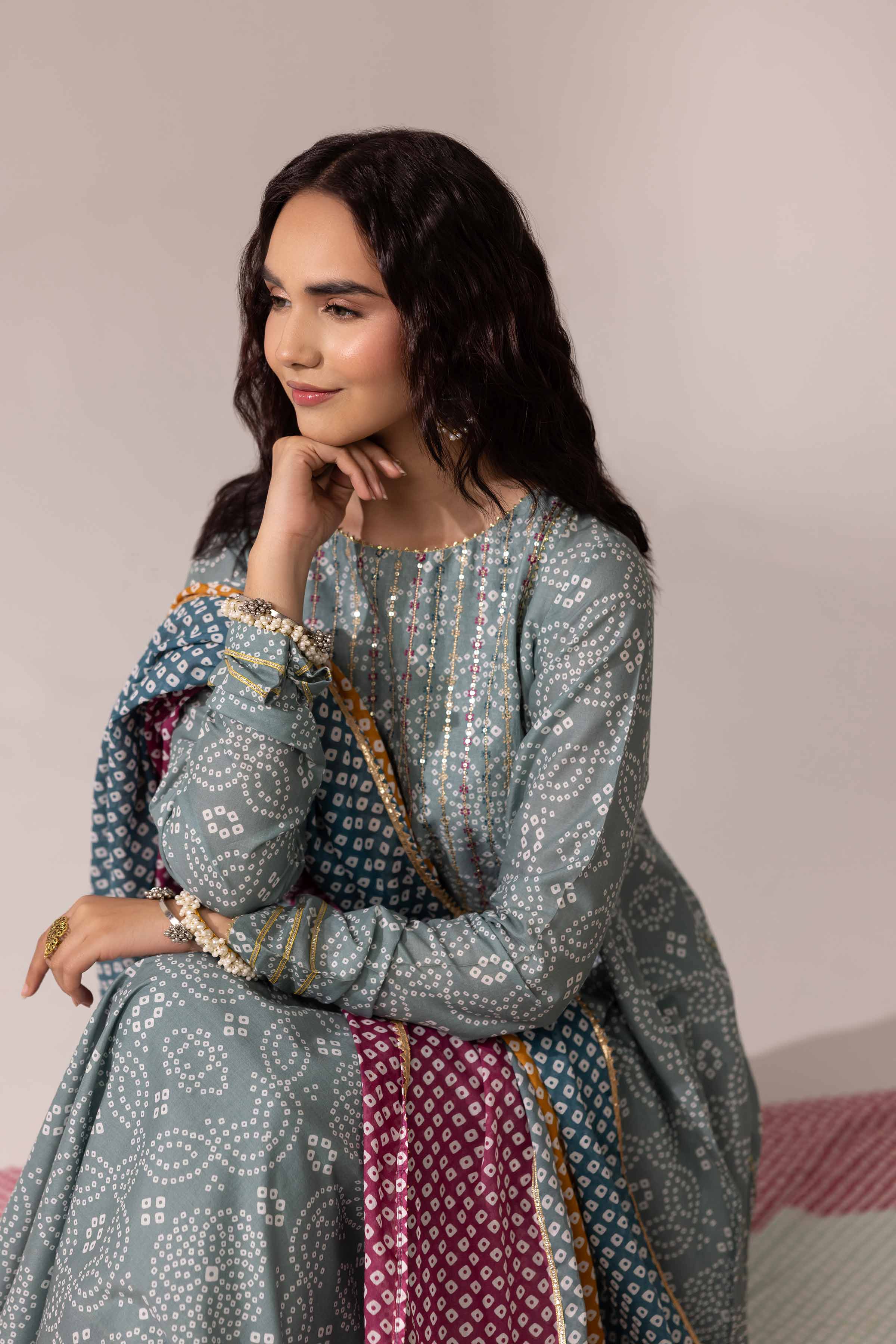 3 Piece - Printed Embroidered Suit - PE25-92 - Image 7
