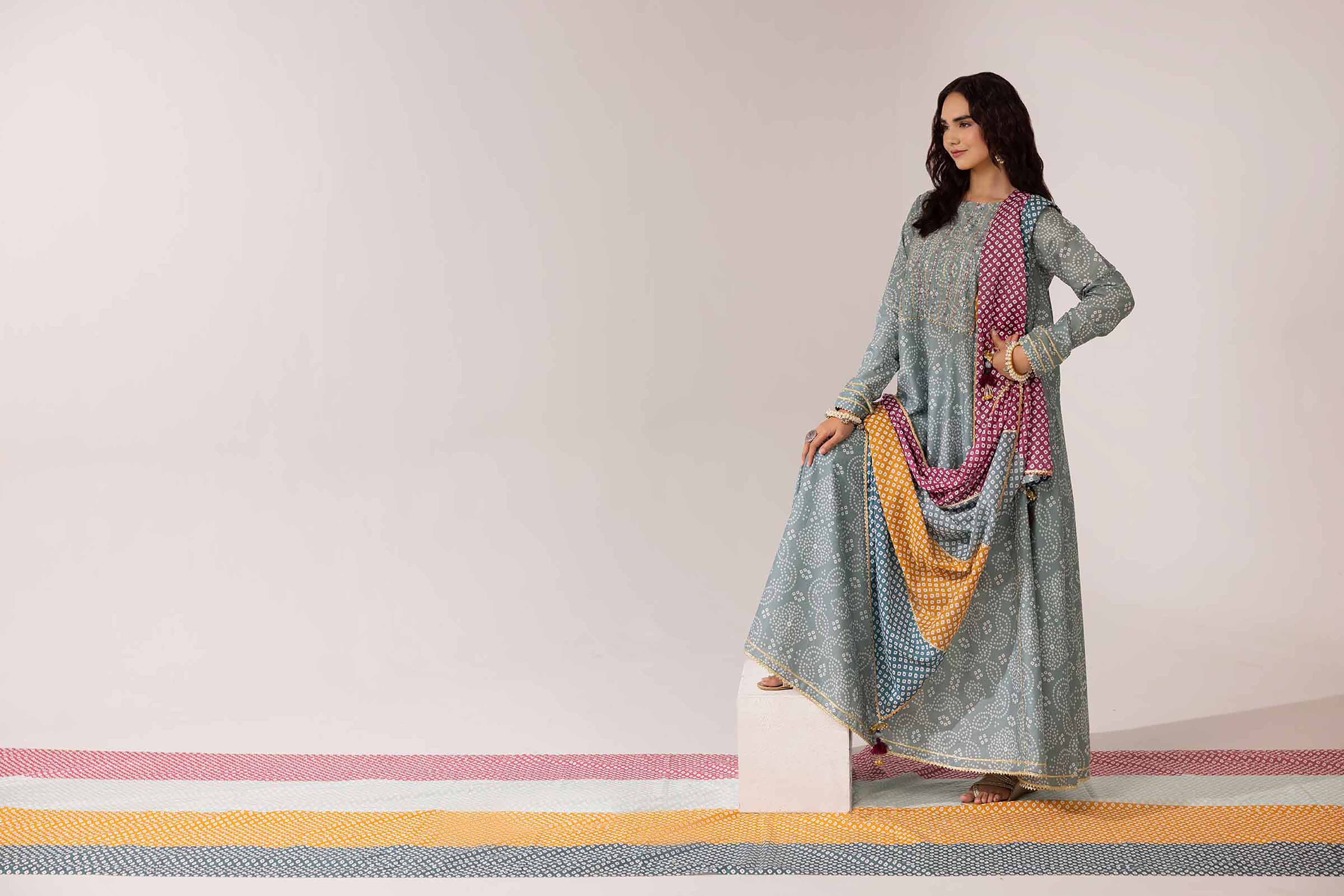 3 Piece - Printed Embroidered Suit - PE25-92 - Image 8