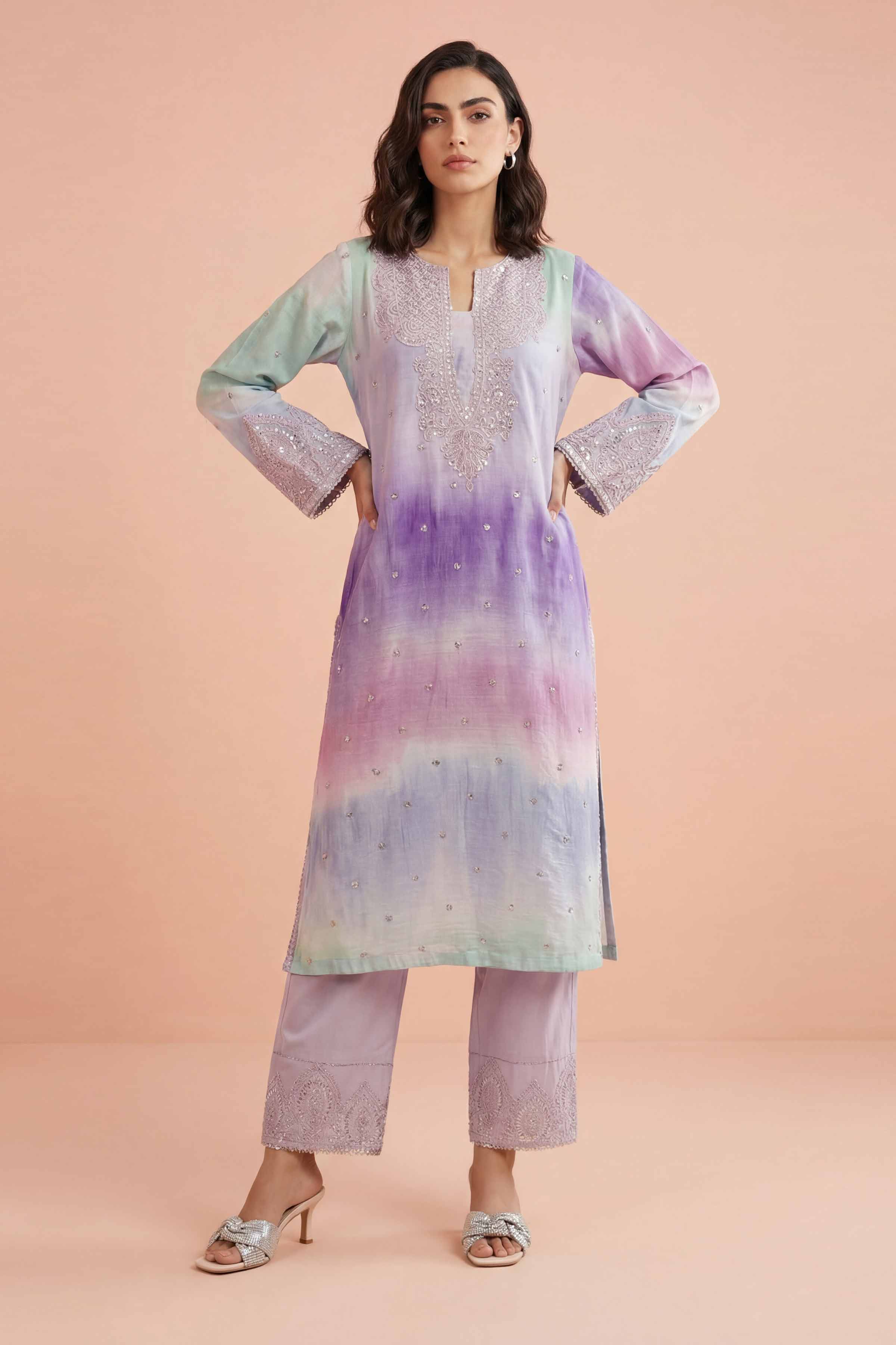 2 Piece - Printed Embroidered Suit - PE26-229 - Image 5