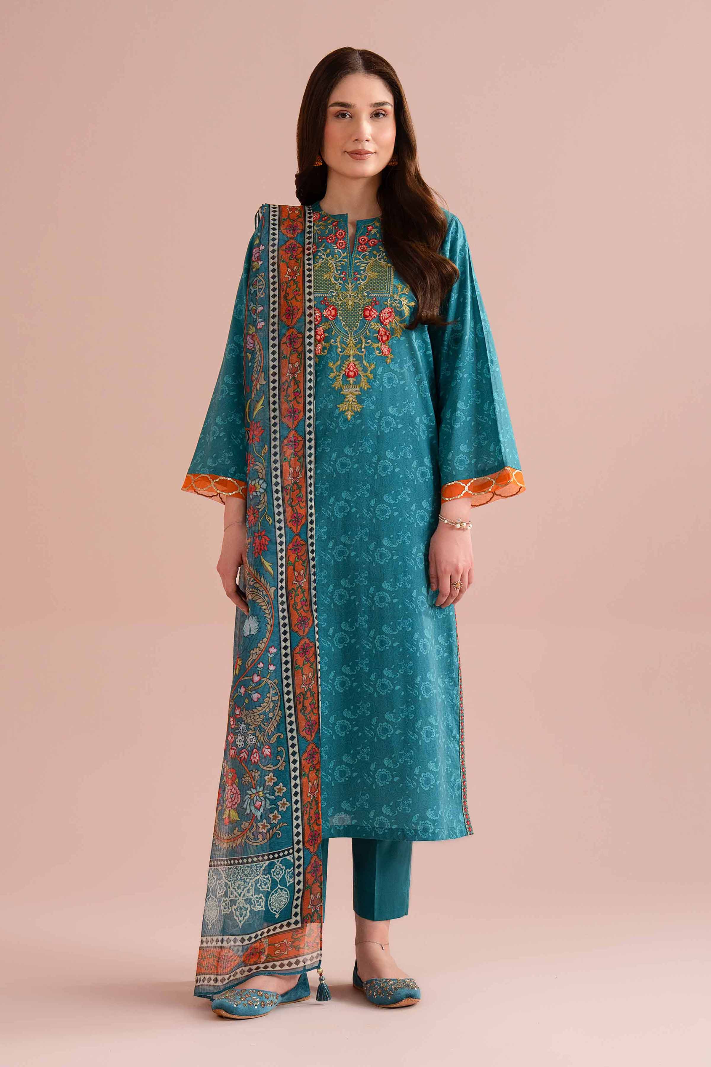 3 Piece - Printed Embroidered Suit - PE26-328 - Image 3