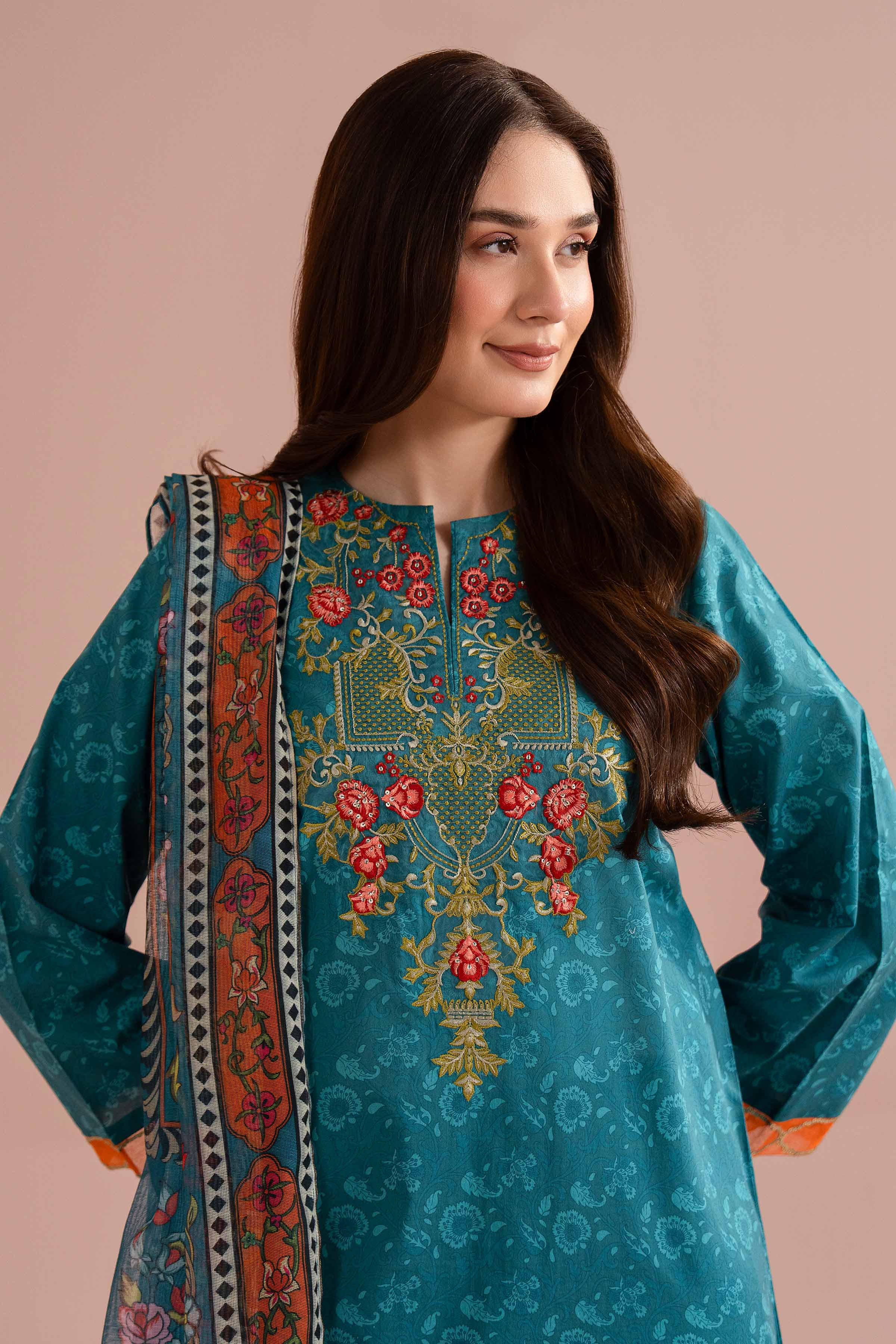 3 Piece - Printed Embroidered Suit - PE26-328 - Image 6