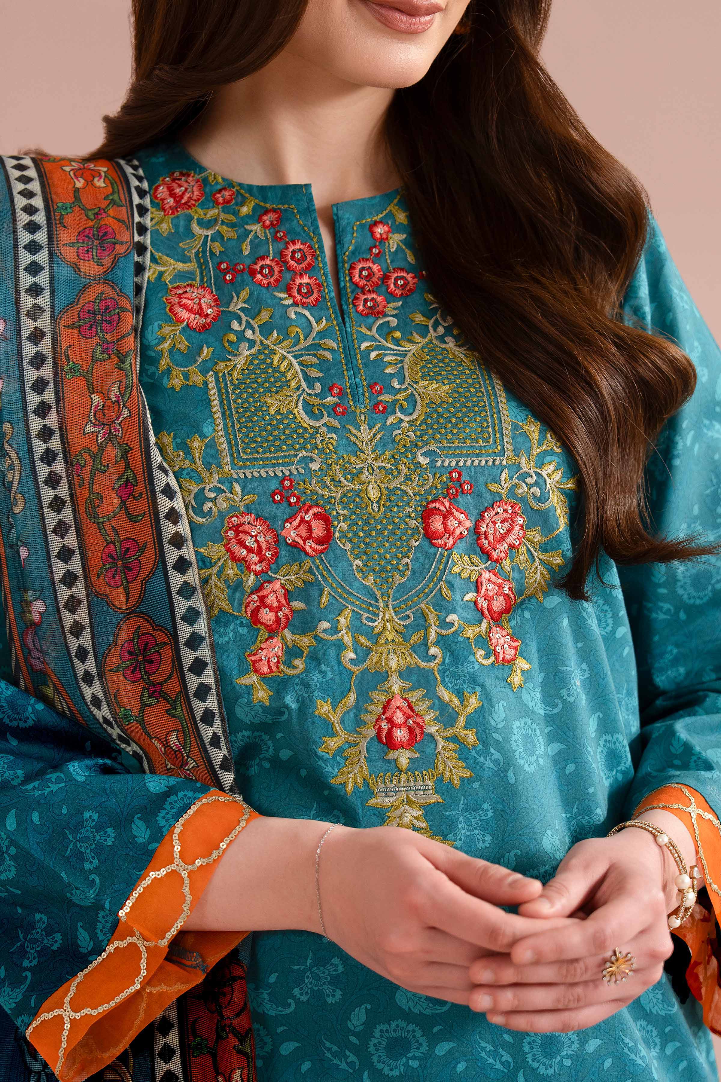 3 Piece - Printed Embroidered Suit - PE26-328 - Image 7