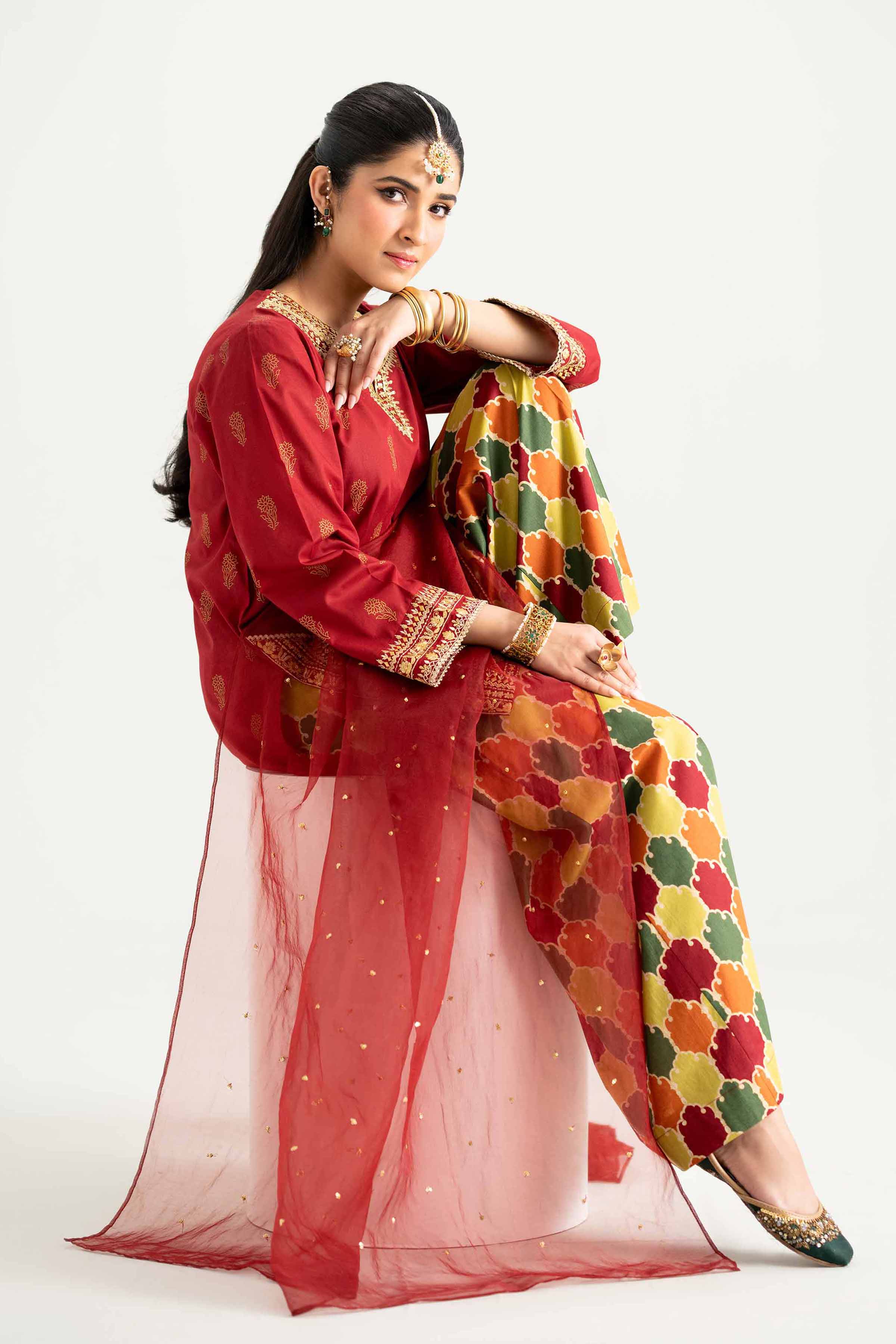 3 Piece - Printed Embroidered Suit - PMD25-13 M - Image 2