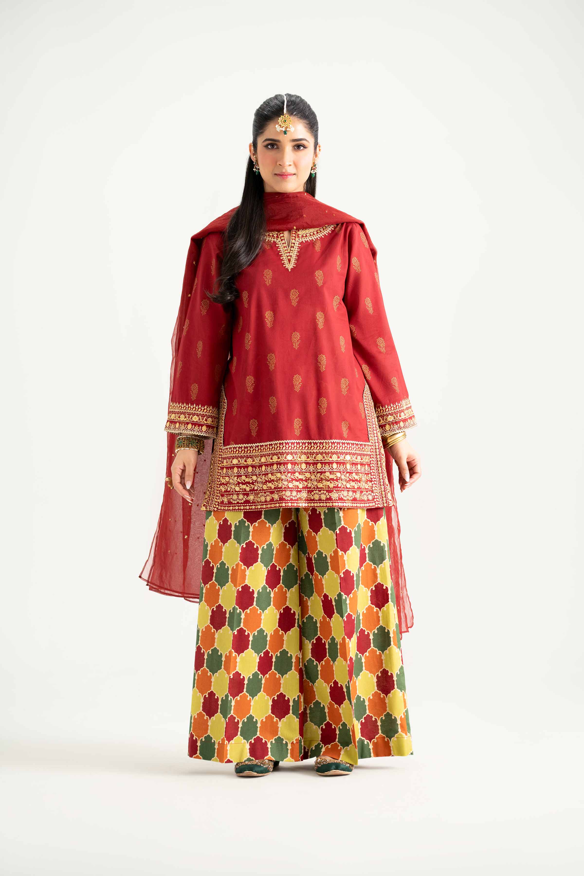 3 Piece - Printed Embroidered Suit - PMD25-13 M - Image 4