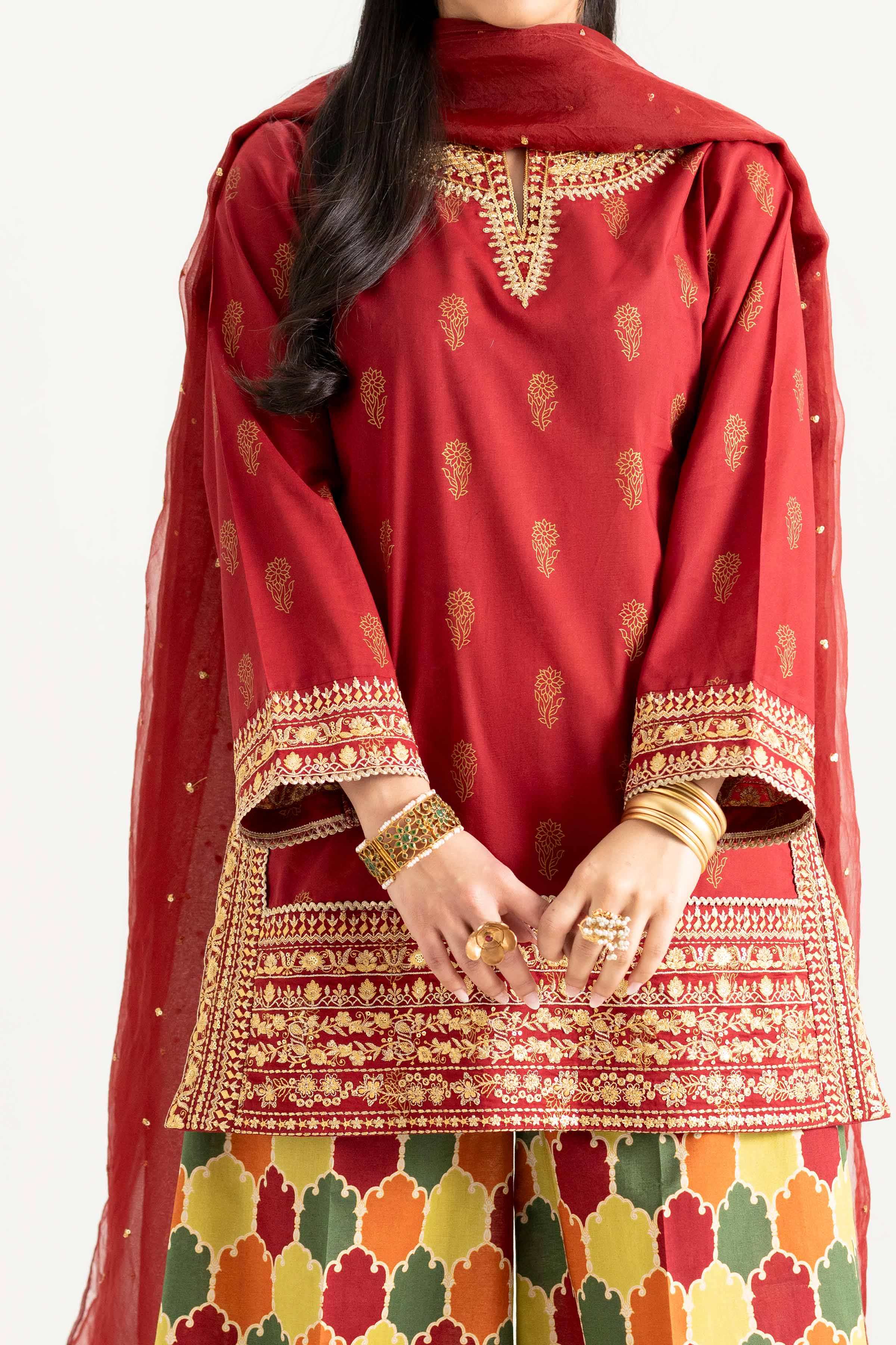 3 Piece - Printed Embroidered Suit - PMD25-13 M - Image 8