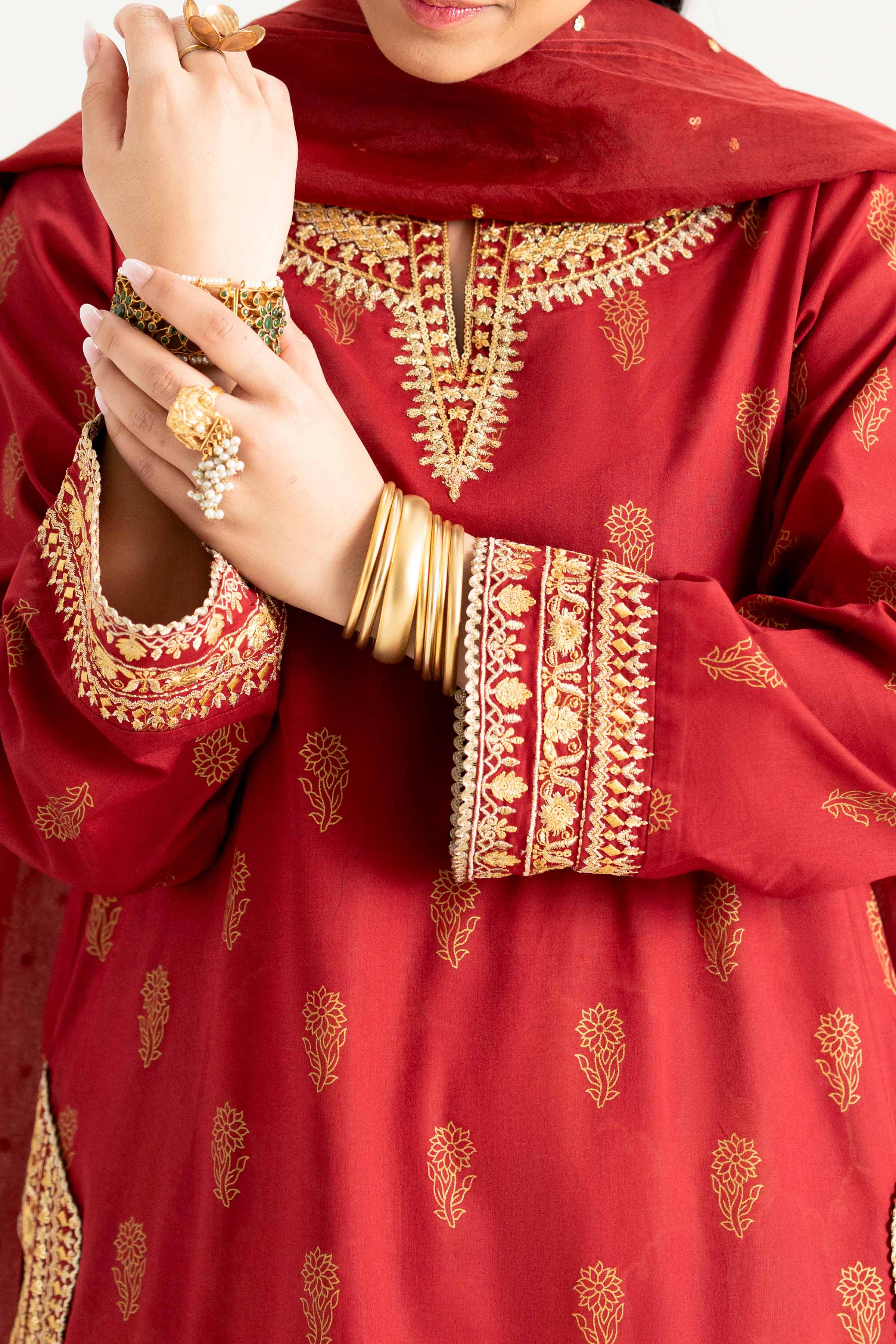 3 Piece - Printed Embroidered Suit - PMD25-13 M - Image 9