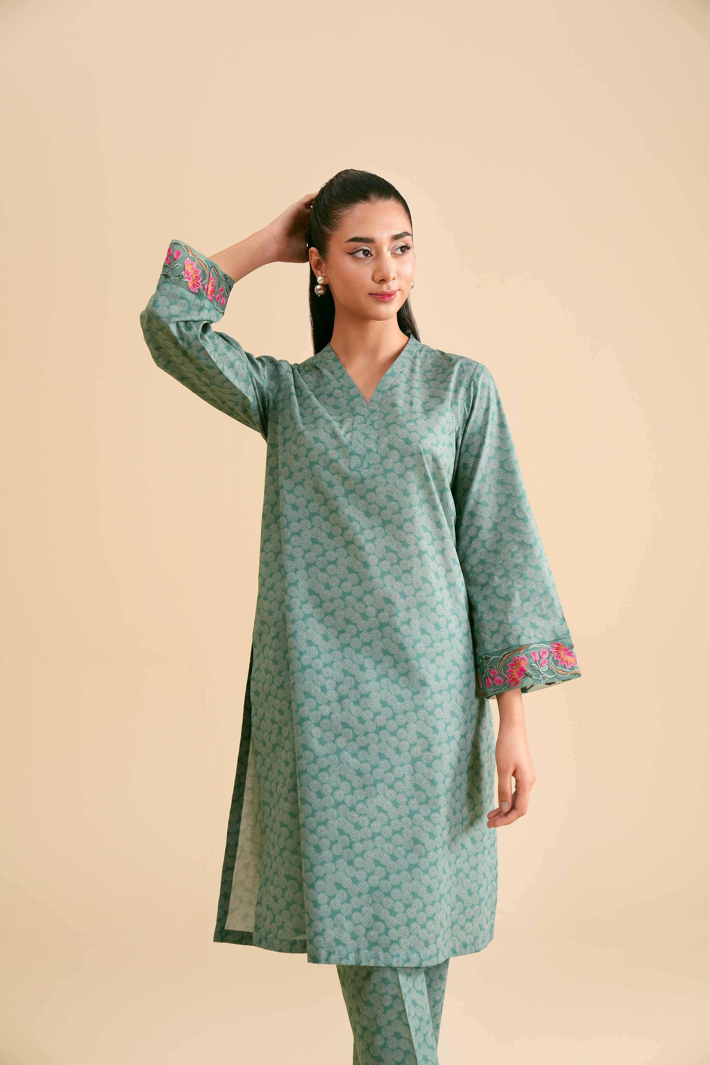 2 Piece - Printed Embroidered Suit - PS24-303 - Image 4