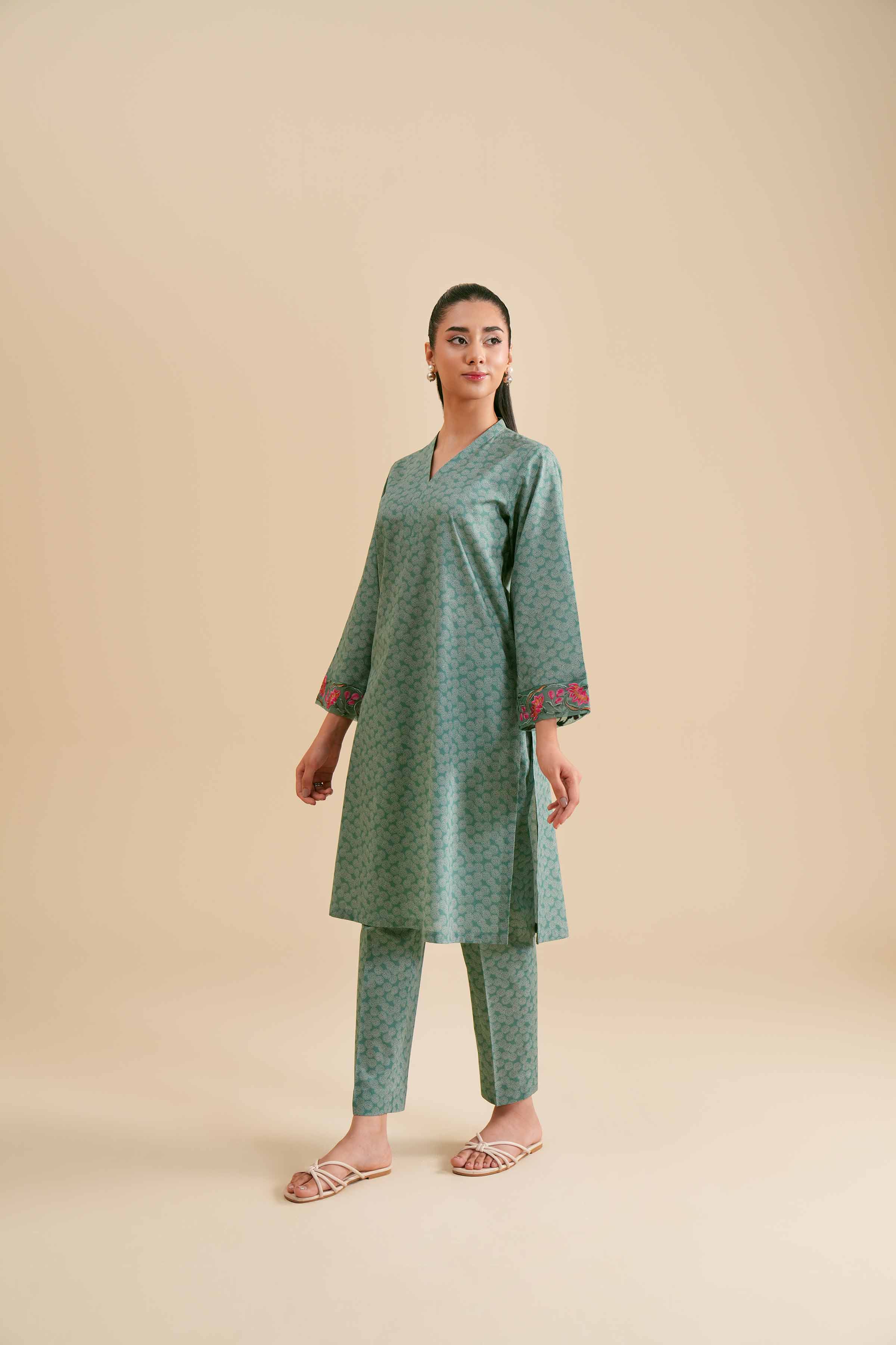 2 Piece - Printed Embroidered Suit - PS24-303 - Image 6