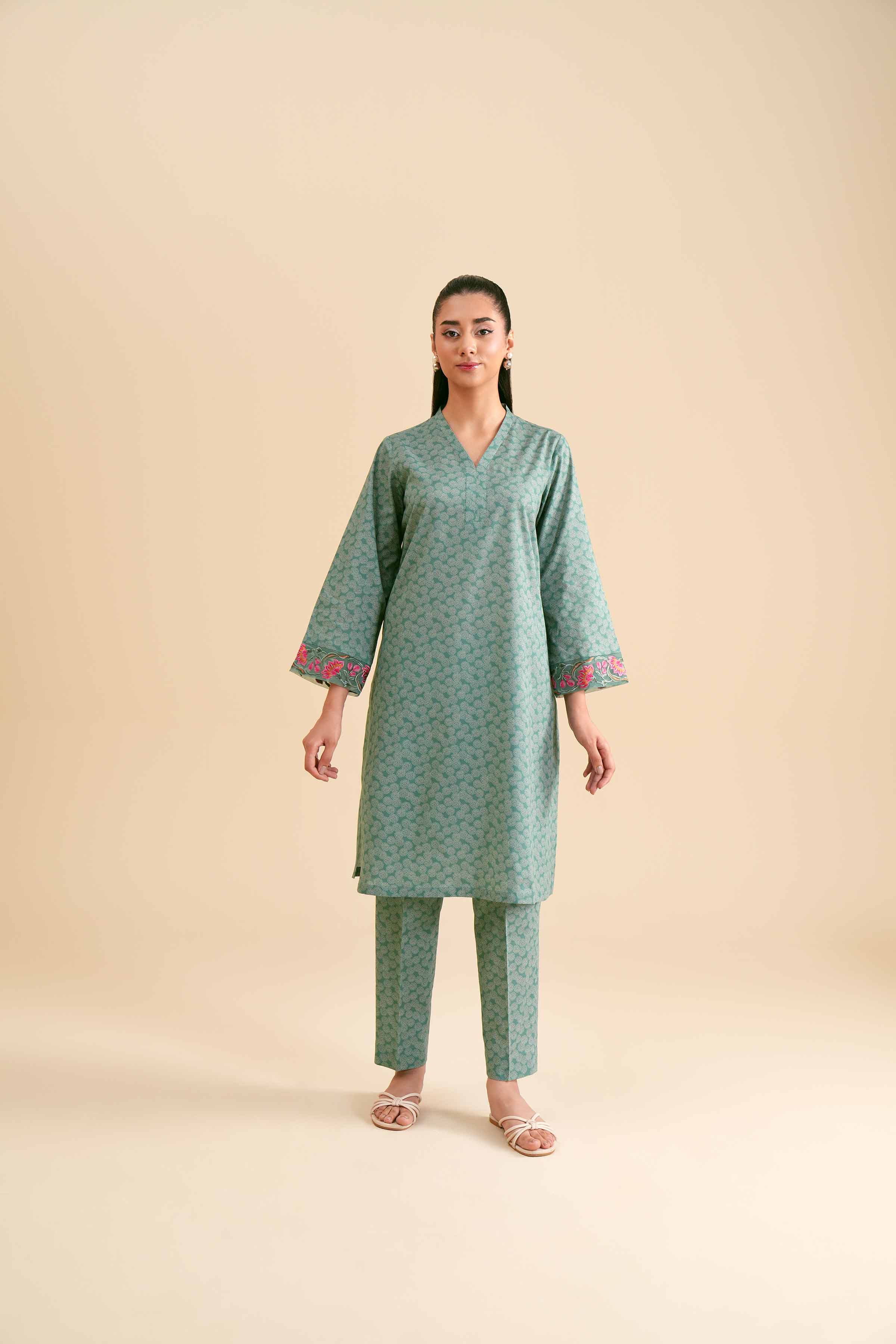 2 Piece - Printed Embroidered Suit - PS24-303 - Image 7