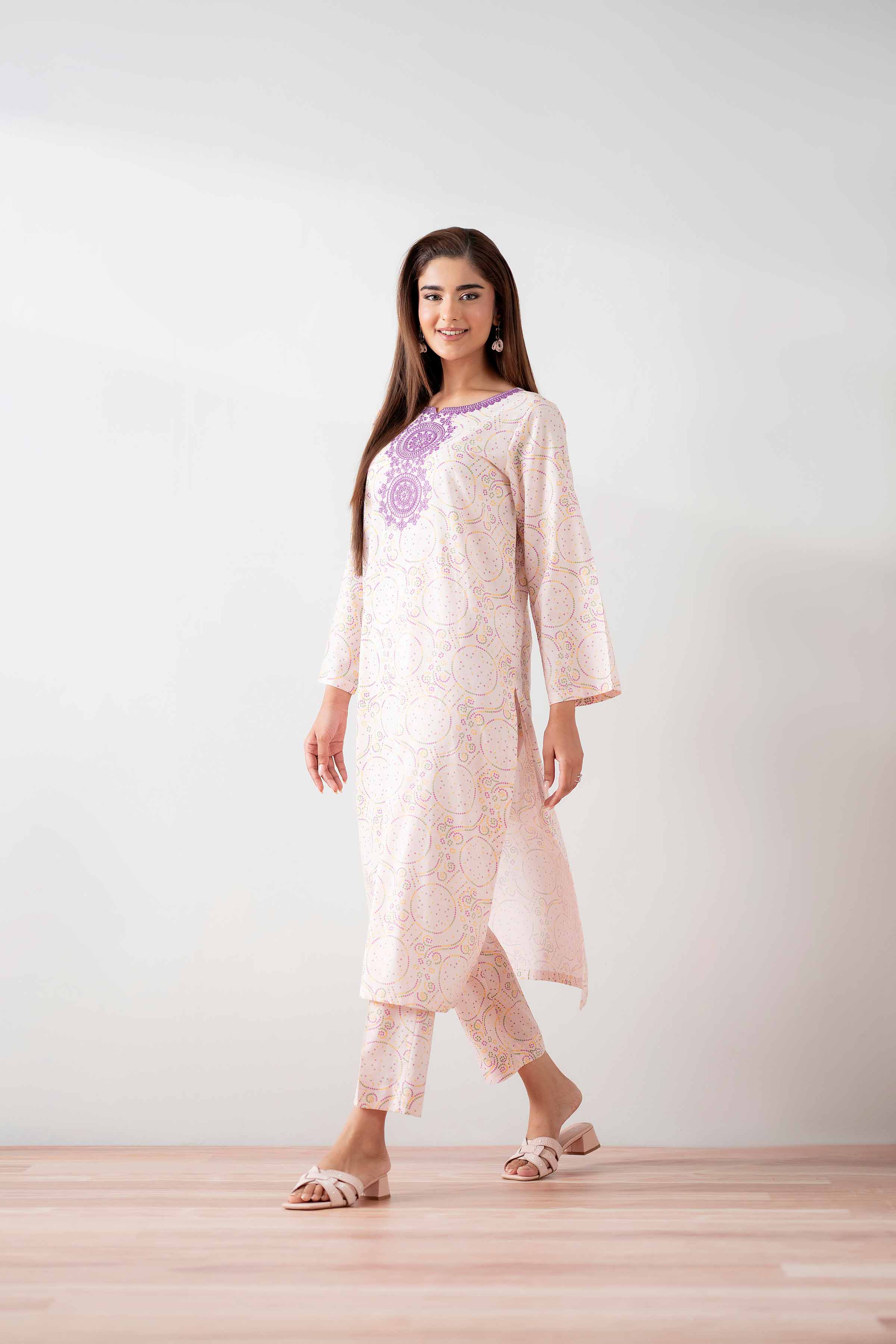 2 Piece - Printed Embroidered Suit - PS25-177 - Image 6