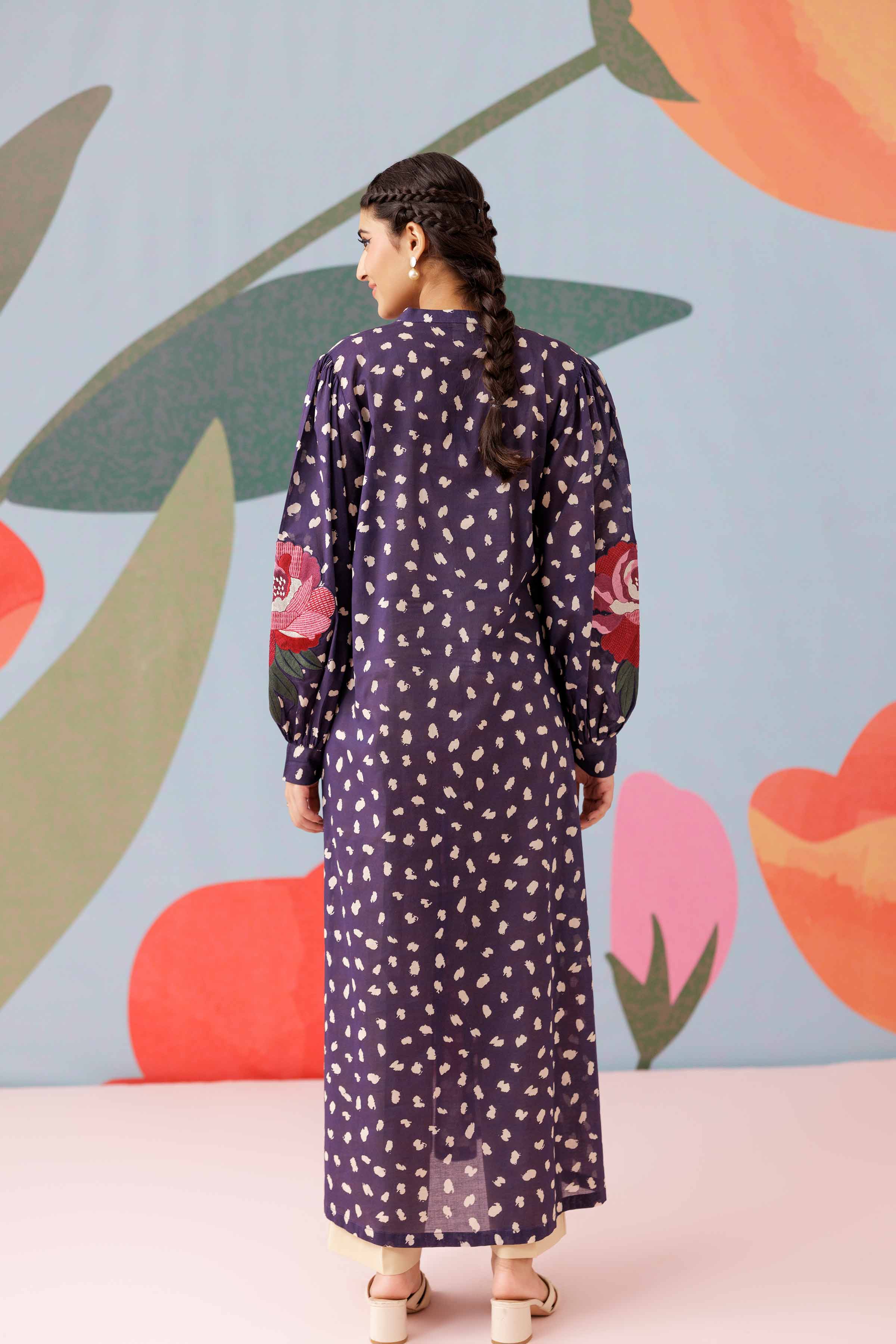 Printed Embroidered Dress - PS25-187 - Image 3