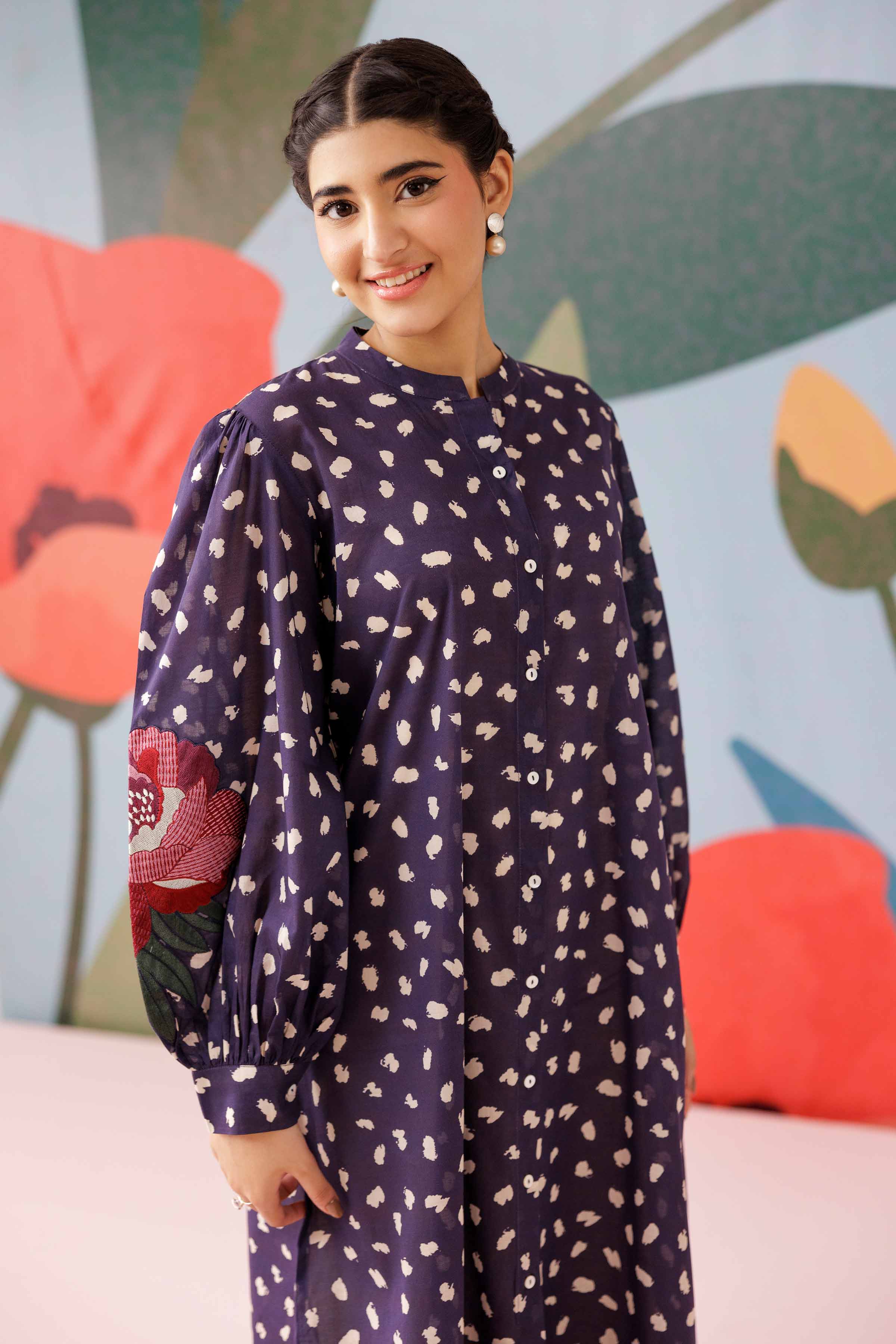 Printed Embroidered Dress - PS25-187 - Image 4