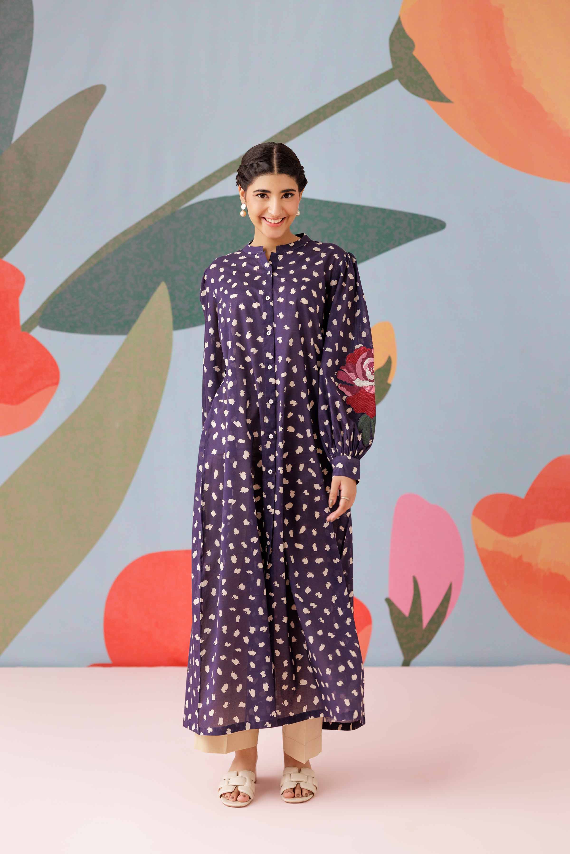 Printed Embroidered Dress - PS25-187 - Image 5