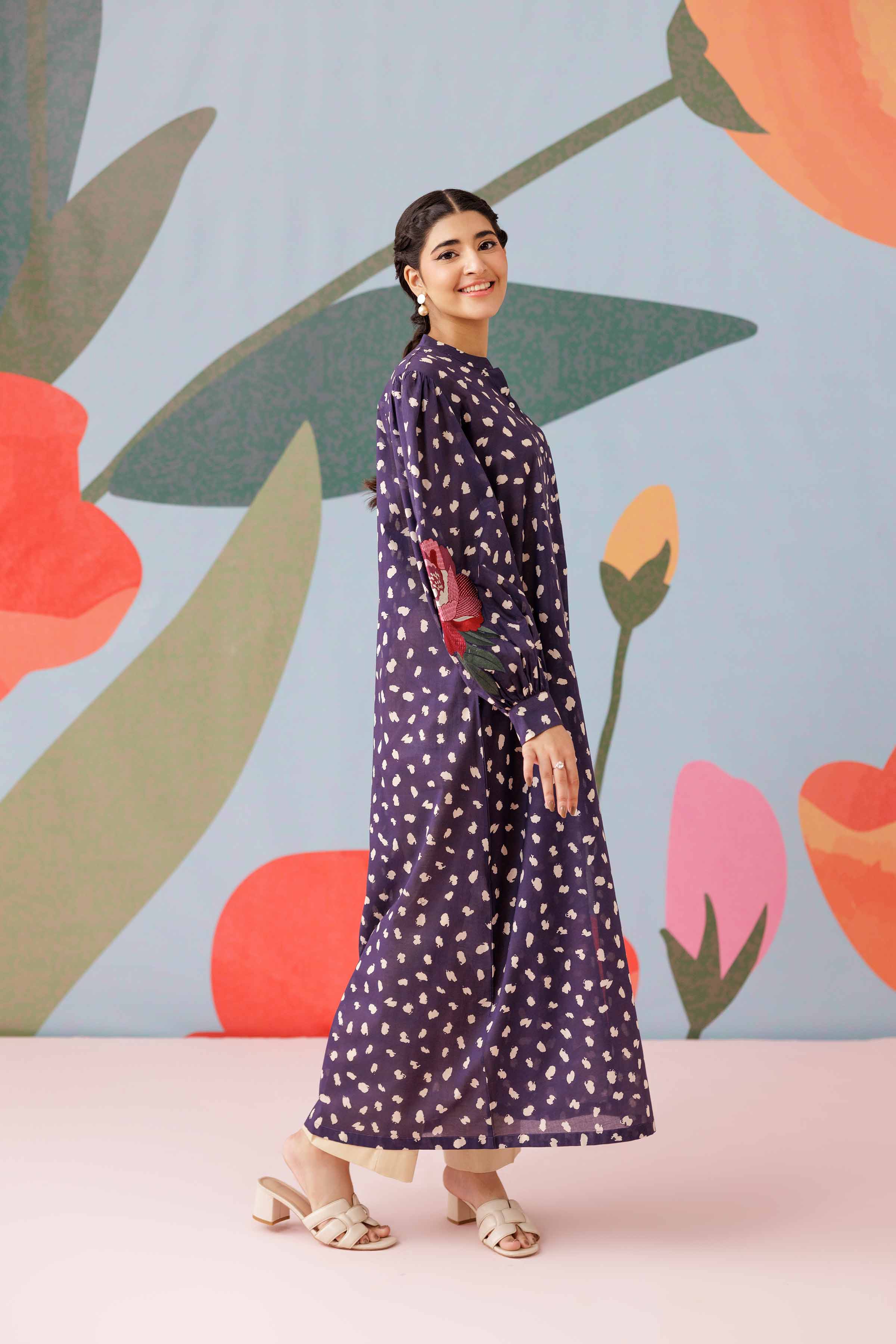 Printed Embroidered Dress - PS25-187 - Image 7