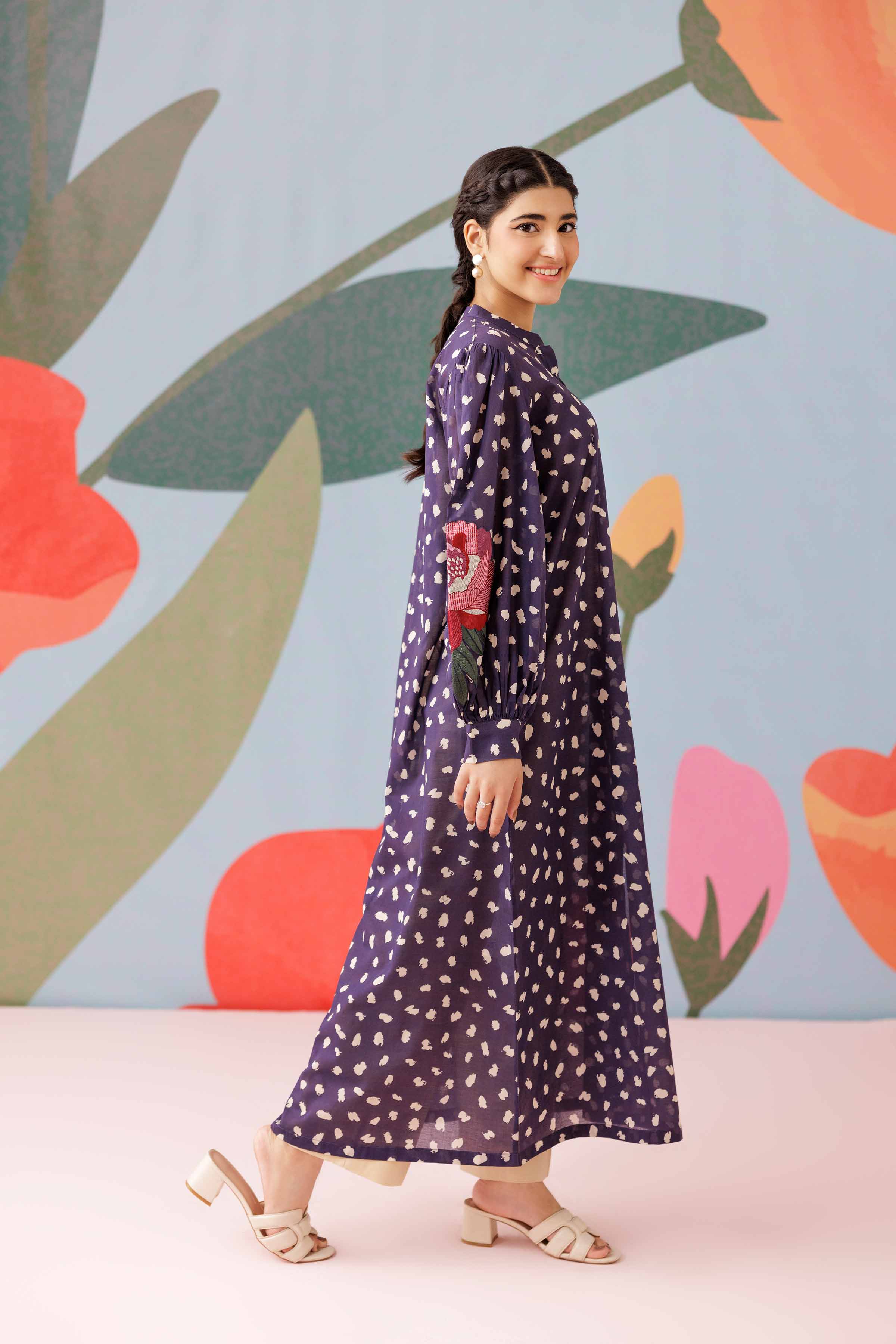 Printed Embroidered Dress - PS25-187 - Image 8