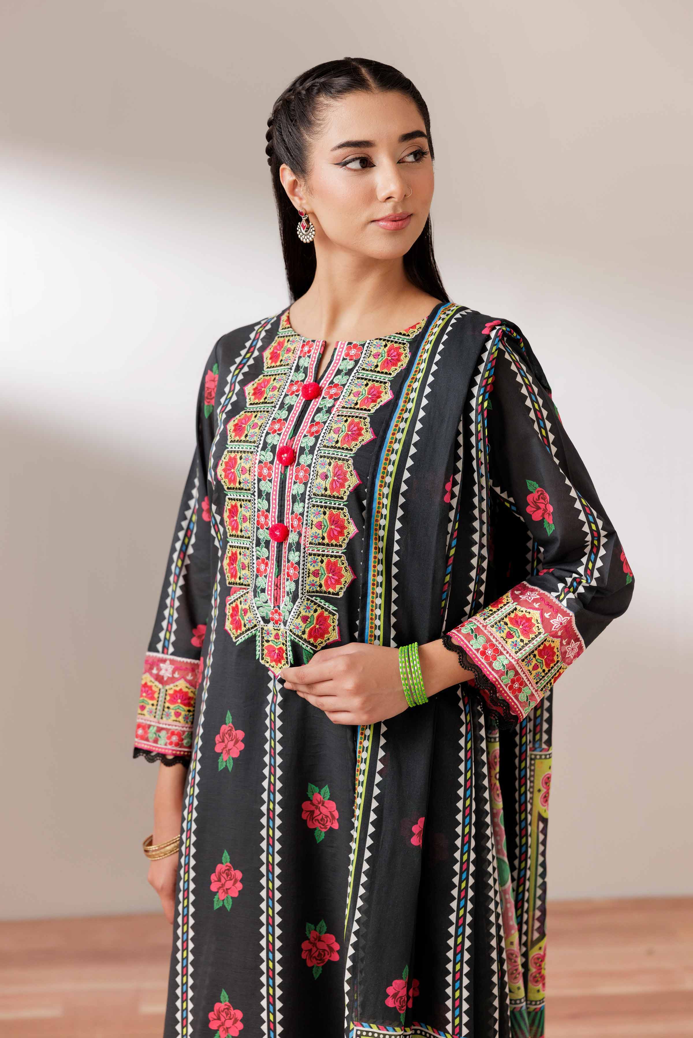2 Piece - Printed Embroidered Suit - PS25-193 - Image 2