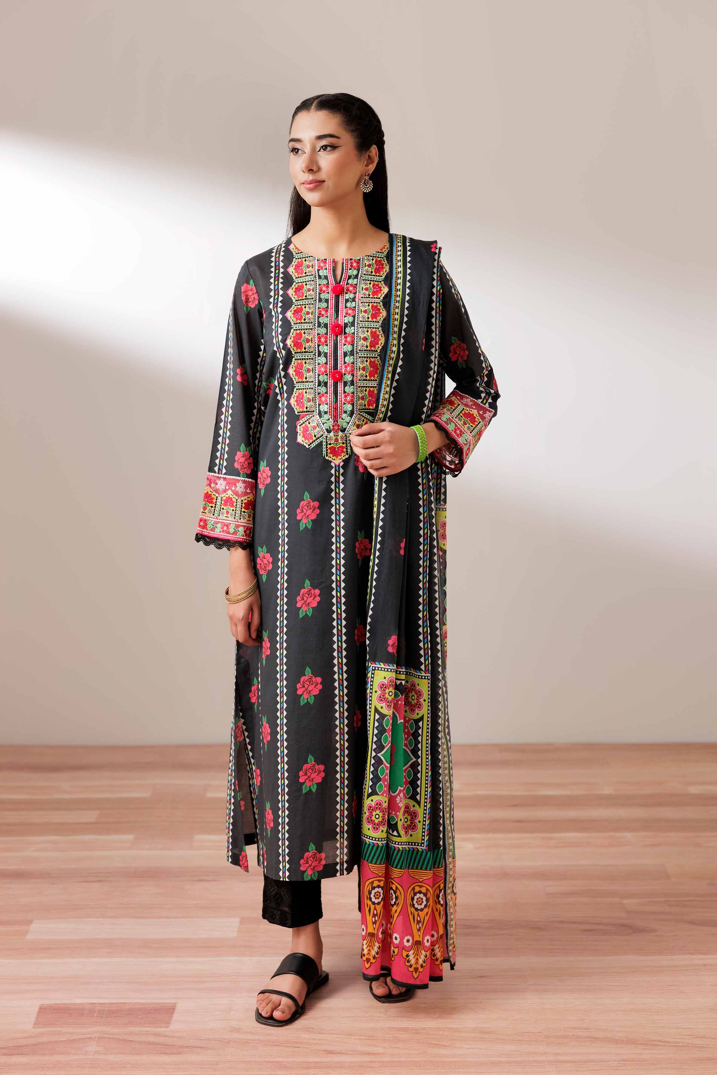 2 Piece - Printed Embroidered Suit - PS25-193 - Image 4