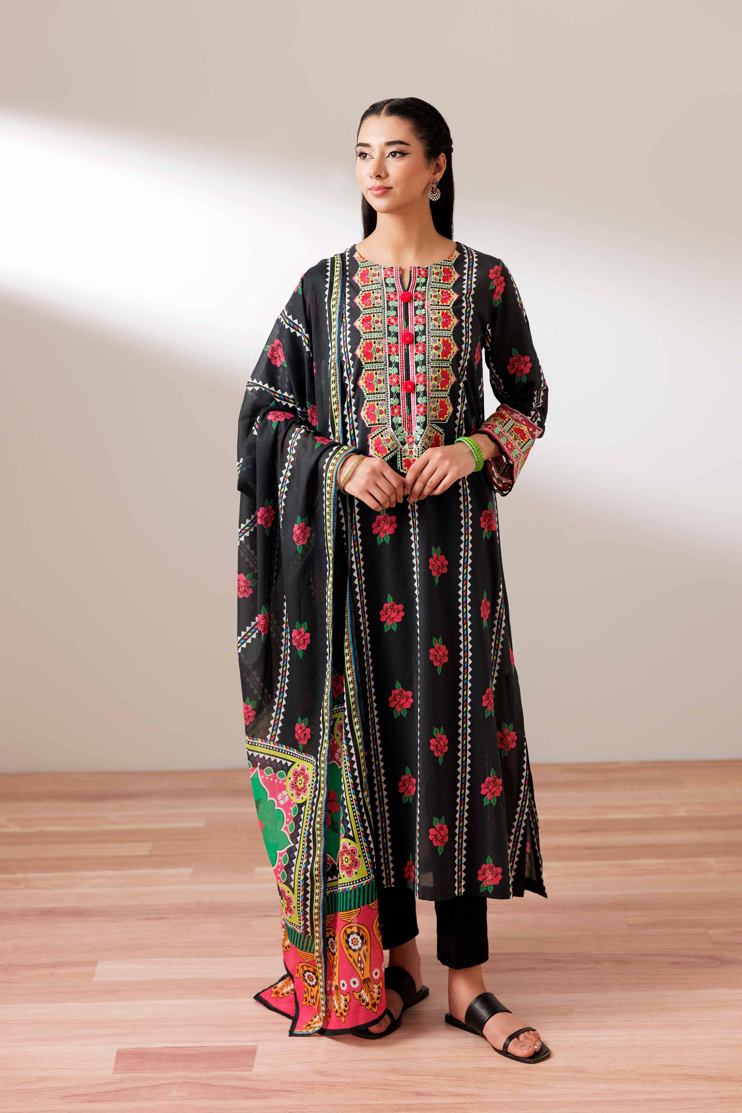 2 Piece - Printed Embroidered Suit - PS25-193 - Image 5