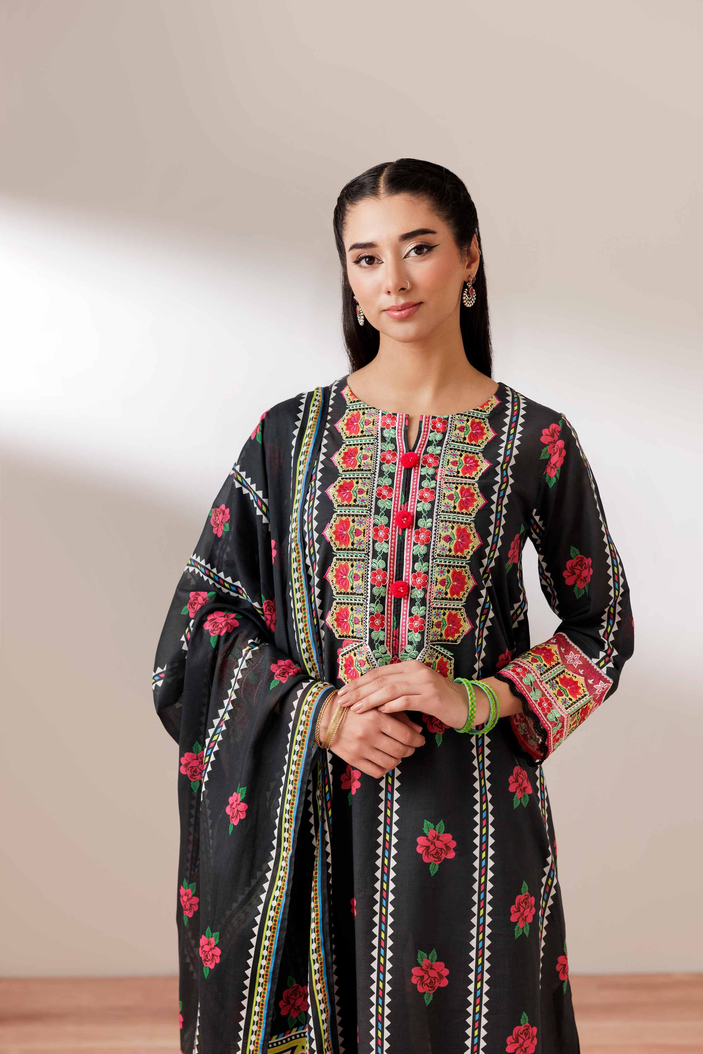 2 Piece - Printed Embroidered Suit - PS25-193 - Image 6