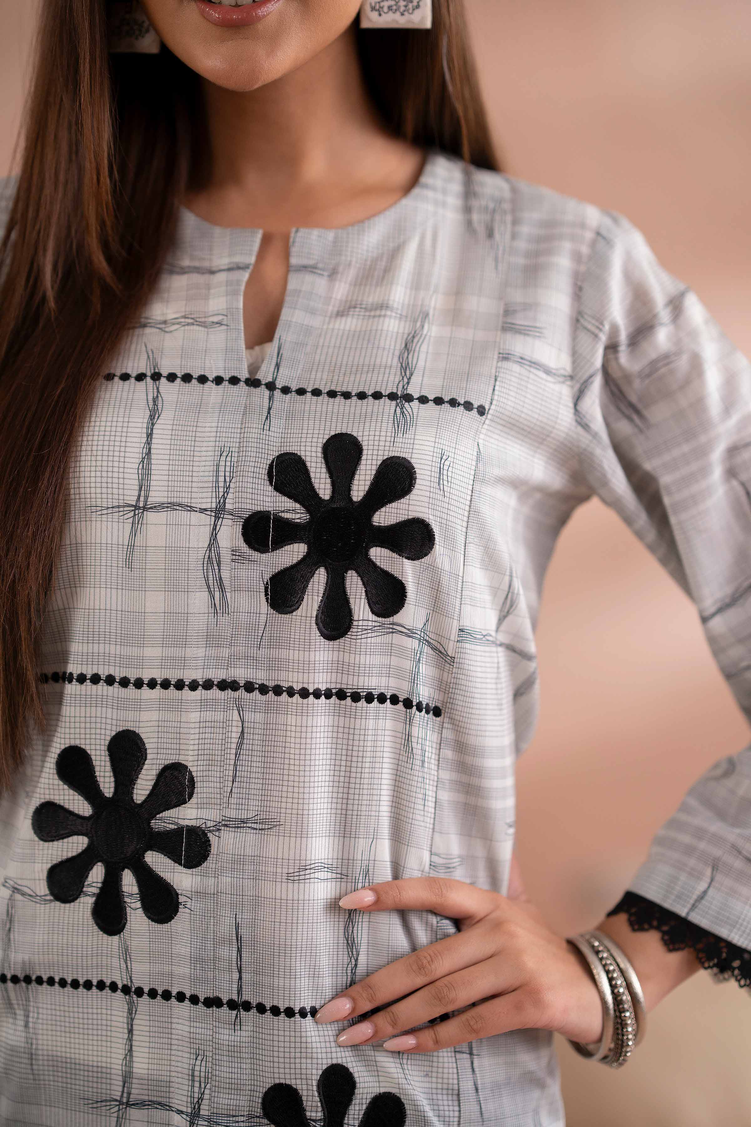 2 Piece - Printed Embroidered Suit - PS25-194 - Image 5