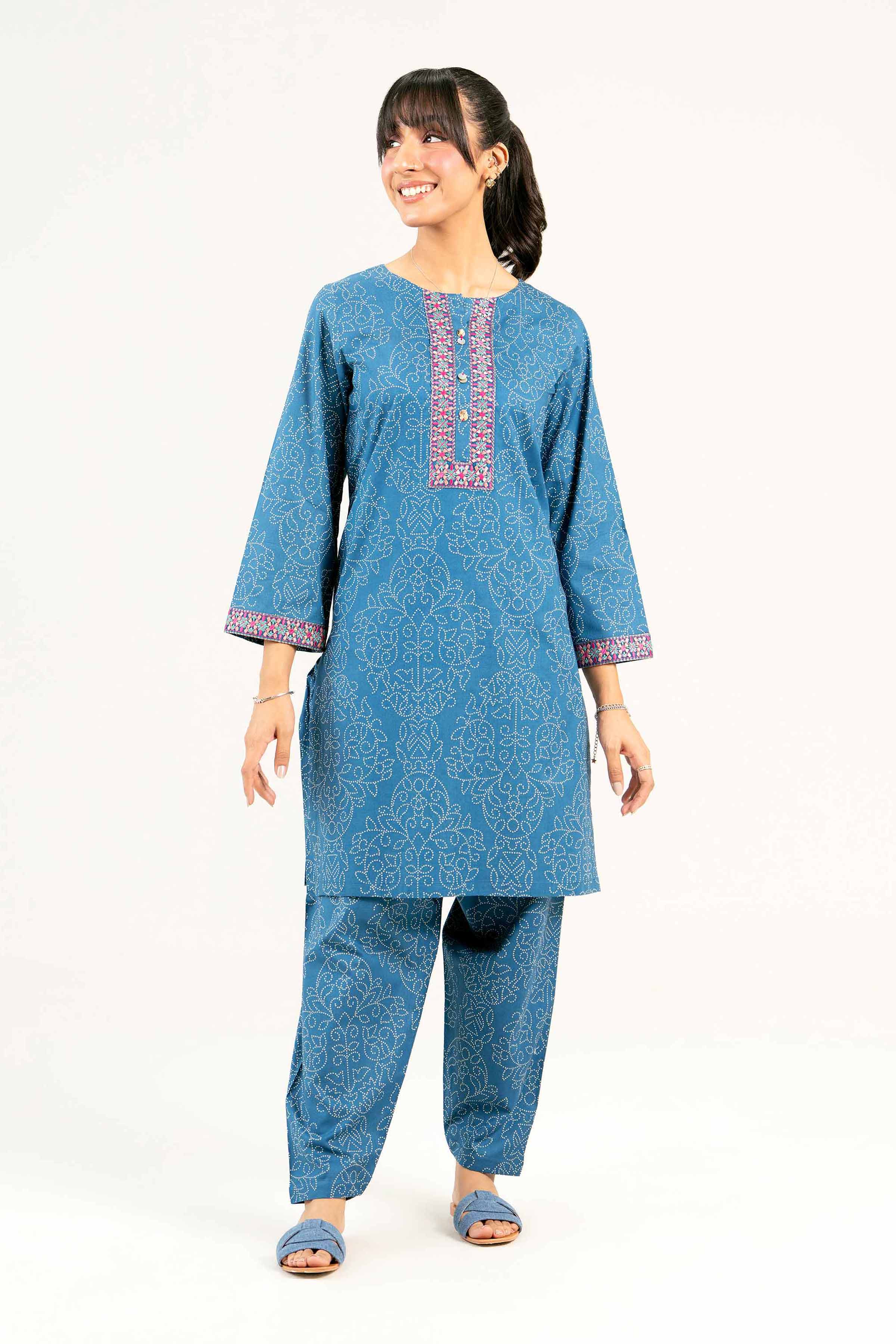 2 Piece - Printed Embroidered Suit - PS25-36 - Image 2