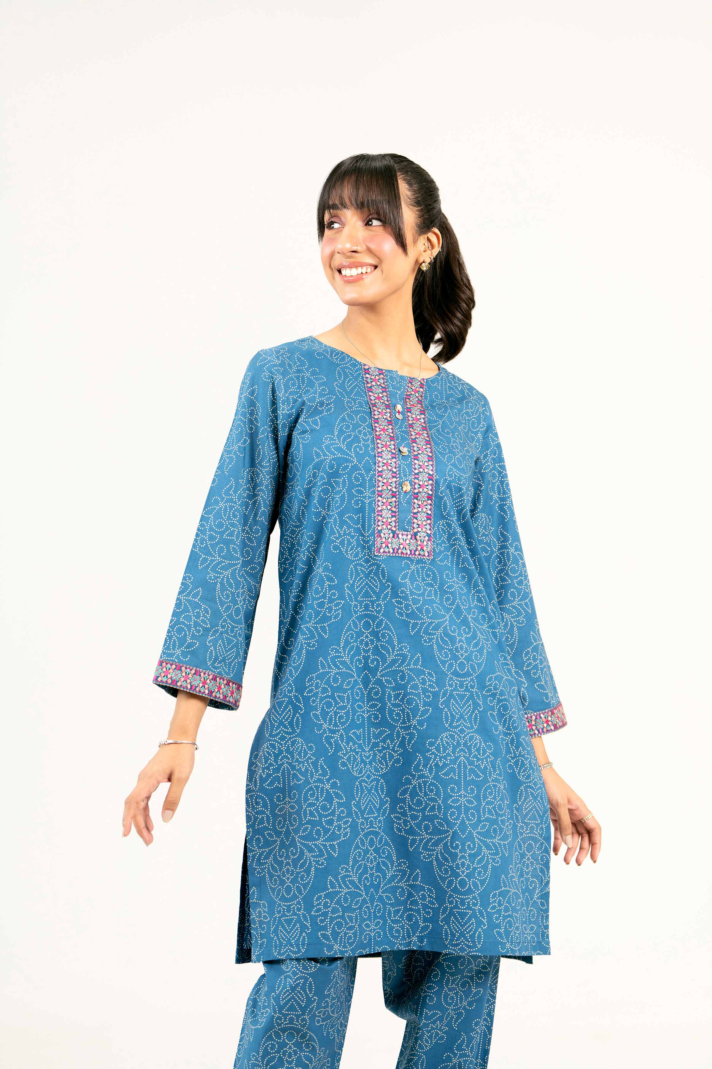 2 Piece - Printed Embroidered Suit - PS25-36 - Image 5
