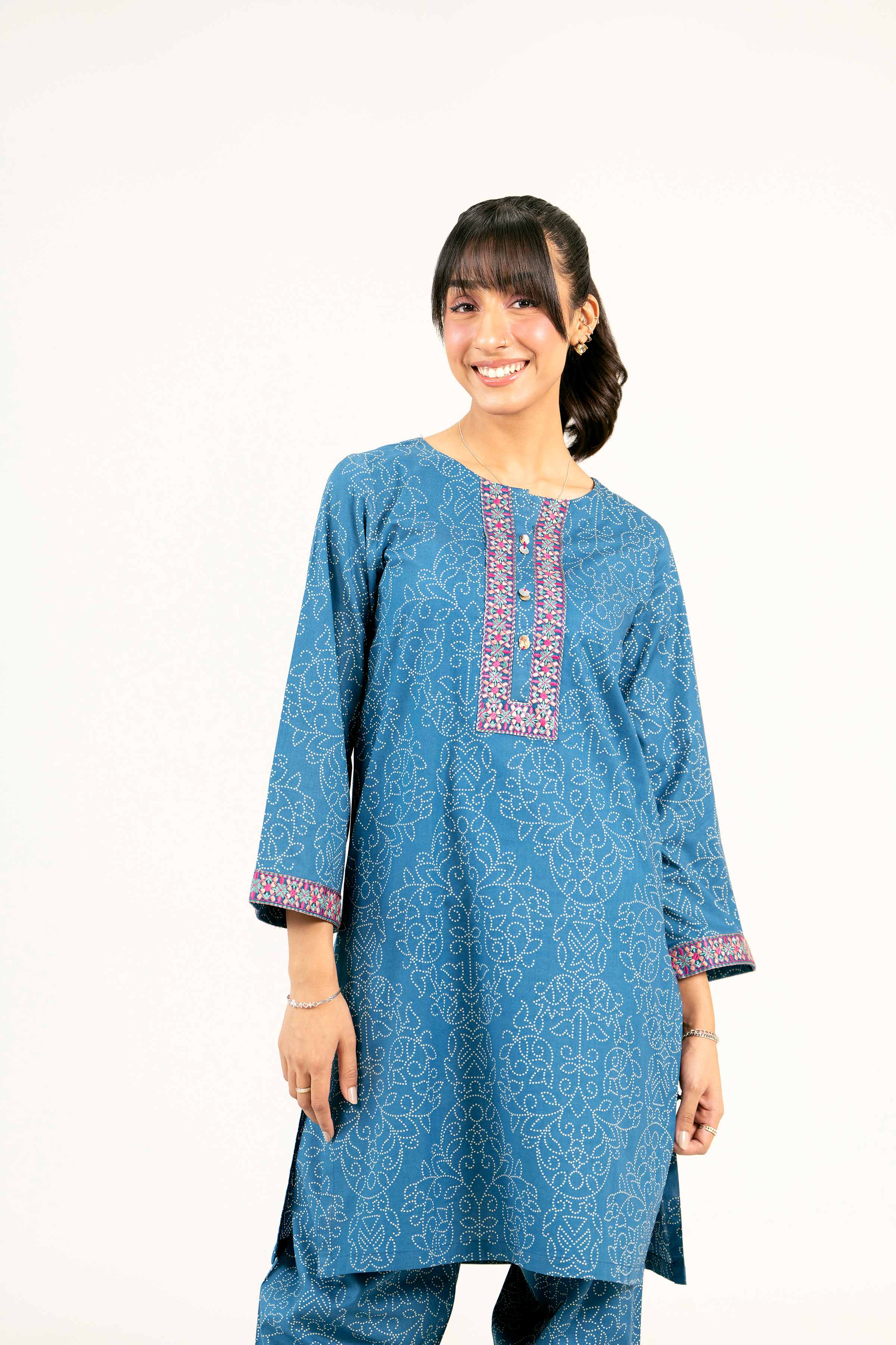 2 Piece - Printed Embroidered Suit - PS25-36 - Image 7