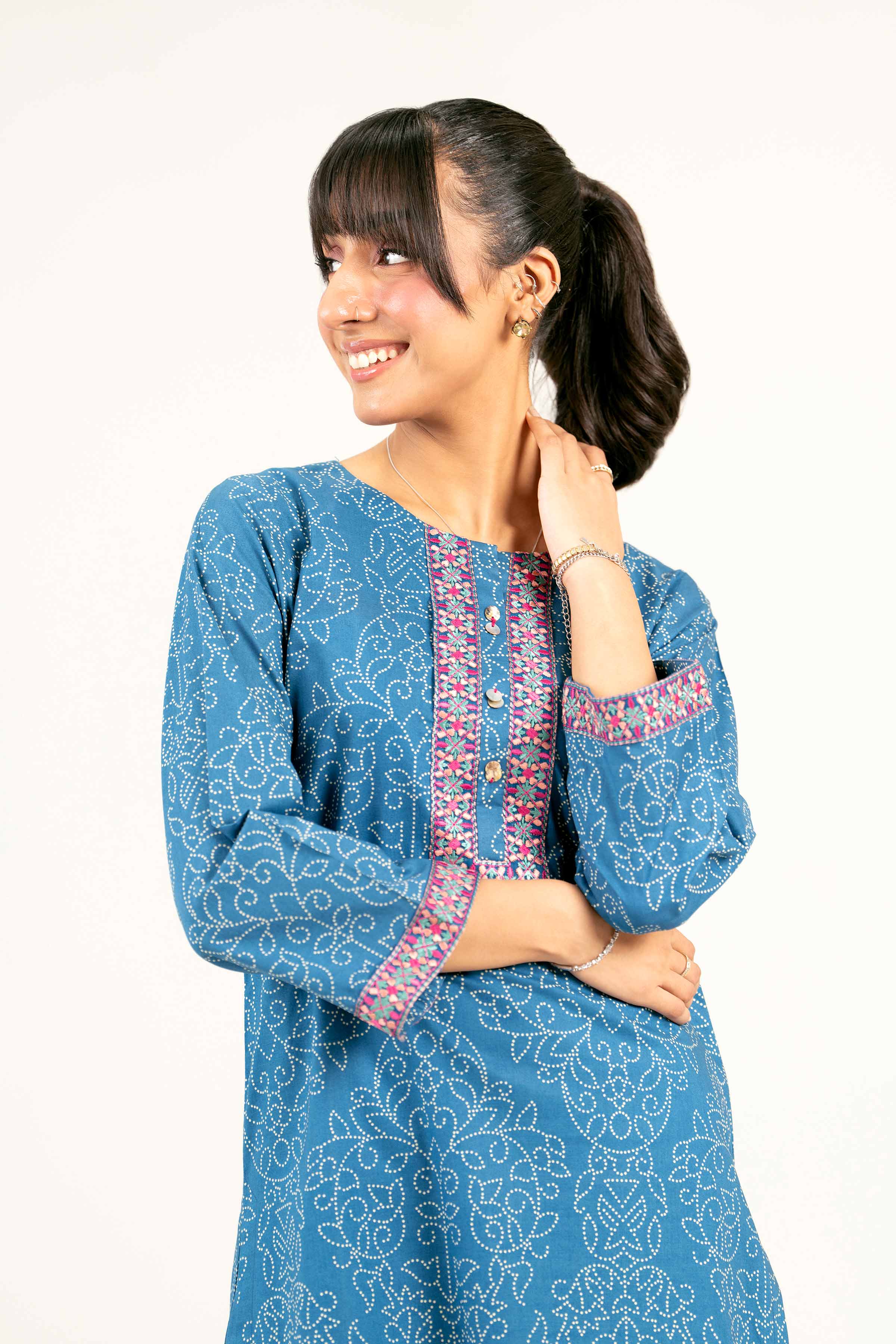 2 Piece - Printed Embroidered Suit - PS25-36 - Image 8